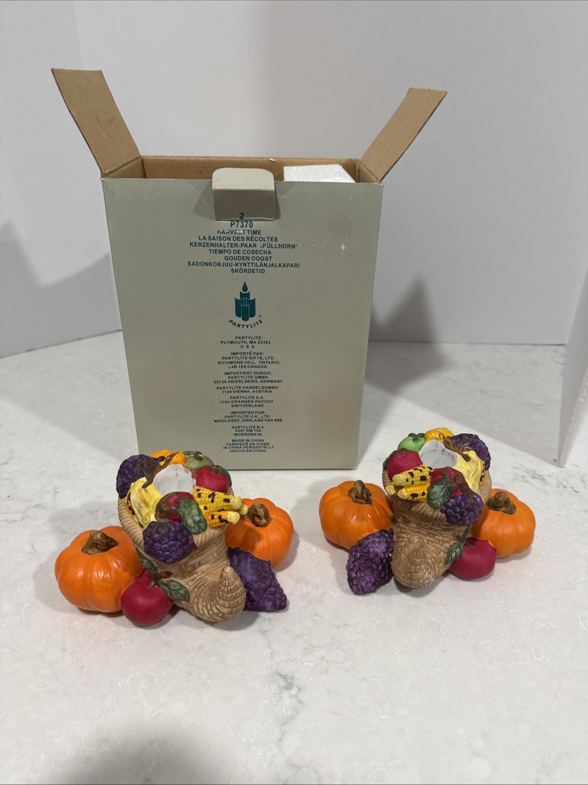 2 Partylite Harvest Time Candle Holder Cornucopia & AGC Turkey taper Candles 10" 2 Partylite Harvest Time Candle Holder Cornucopia & AGC Turkey taper Candles 10"