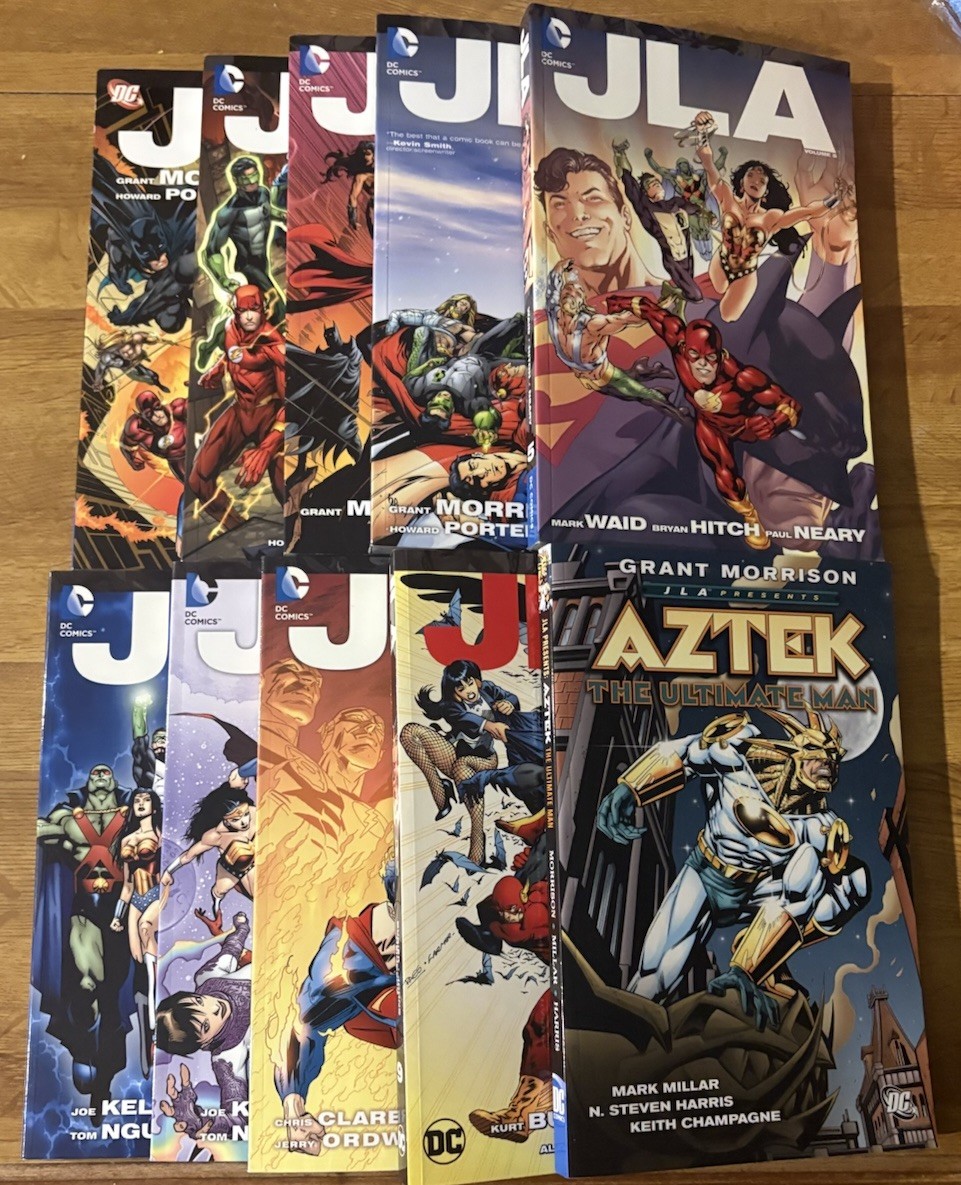 JLA VOL 1-9 & Aztek DC Comics TPB Lot Morrison Waid Kelly Johns Justice League JLA VOL 1-9 & Aztek DC Comics TPB Lot Morrison Waid Kelly Johns Justice League