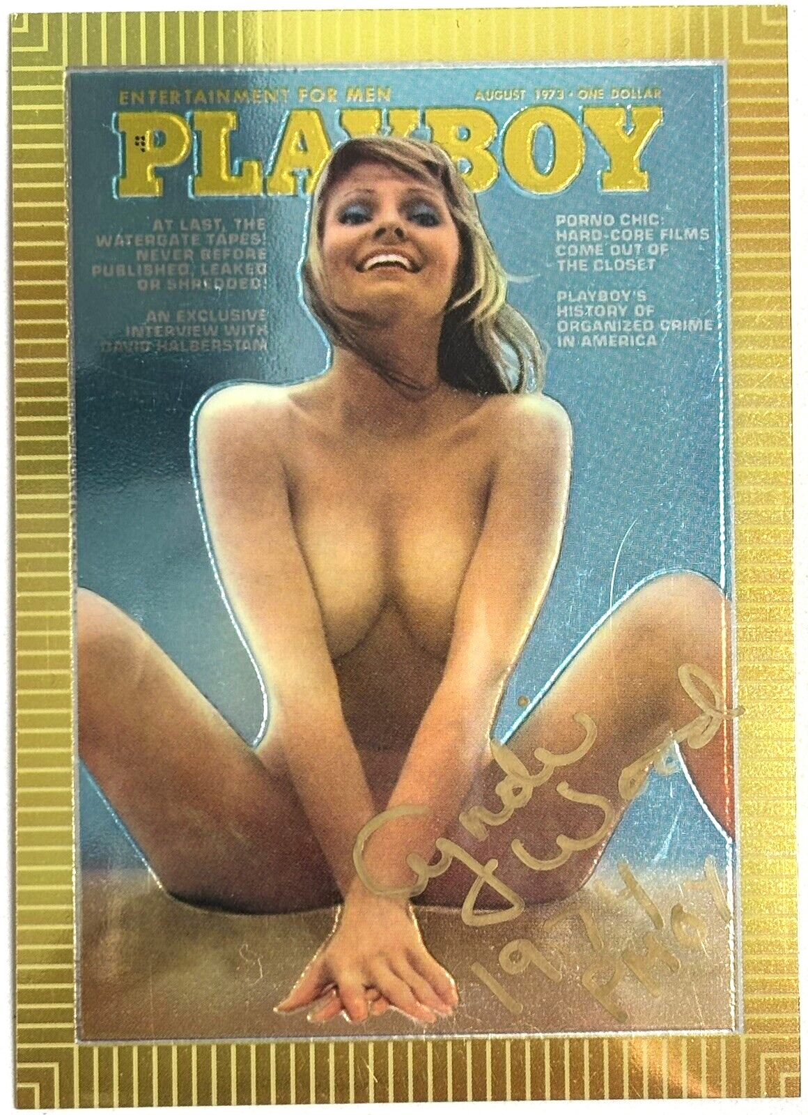 1995 Signed Playboy Chromium Cover Card ~ CYNDI WOOD AUTO ~ PMOY 1974