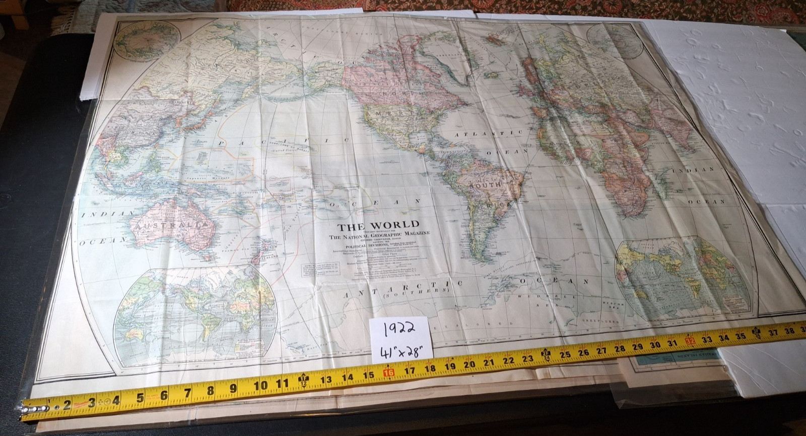 RARE antique 1922 THE WORLD map National Geographic original 41" X 28" RARE antique 1922 THE WORLD map National Geographic original 41" X 28"