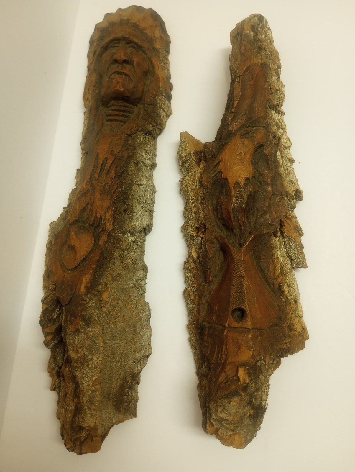 Vintage Native American Bark Carving Robert Russell Paha Sapa Artist signed Vintage Native American Bark Carving Robert Russell Paha Sapa Artist signed