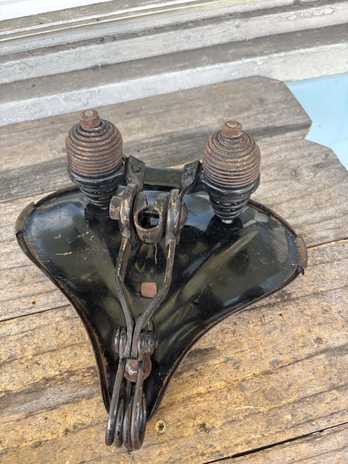 Vintage Bicycle Metal Seat Pan w/ Side Tabs- Tank Bike Ballooner- War Vintage Bicycle Metal Seat Pan w/ Side Tabs- Tank Bike Ballooner- War
