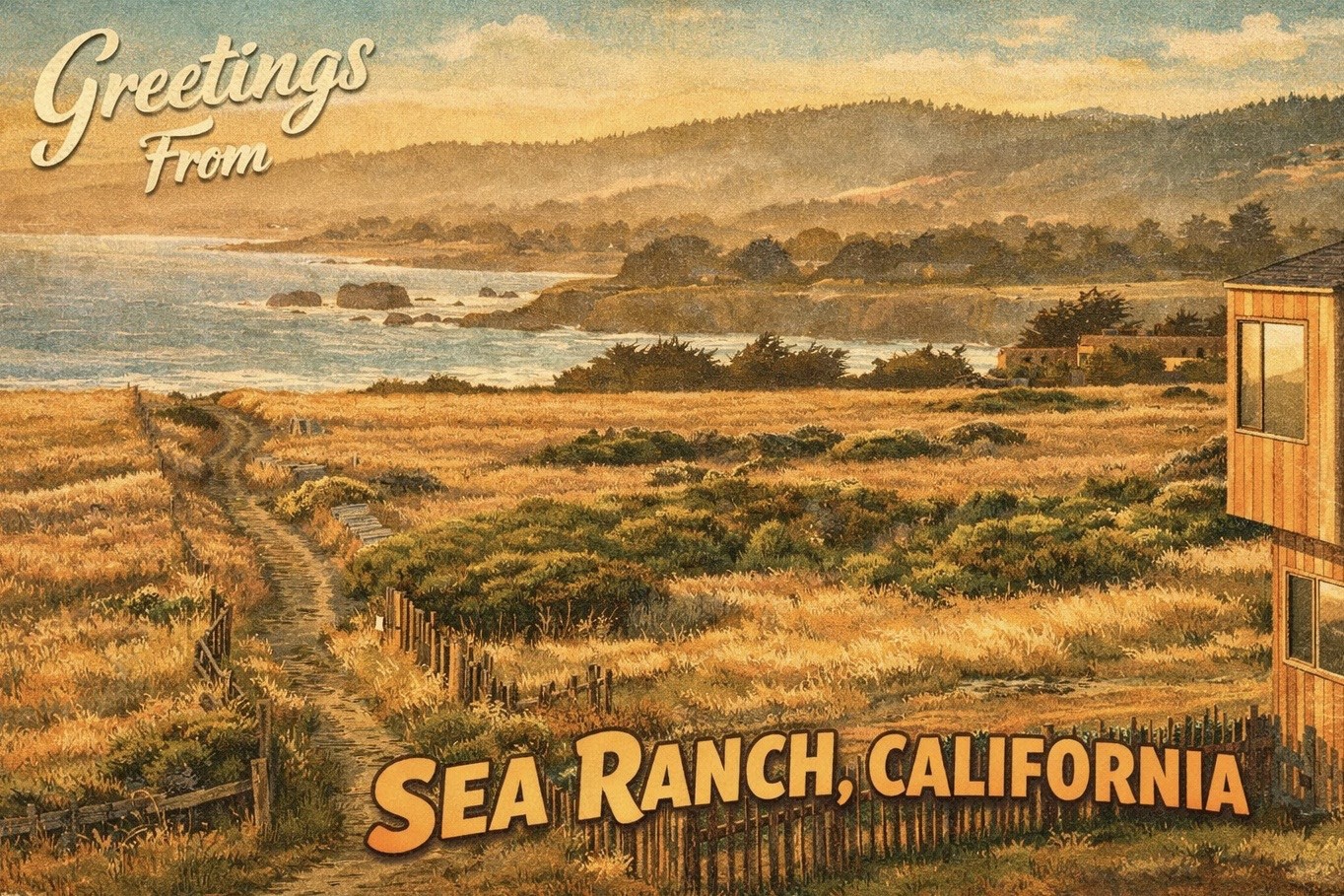 Greetings From Sea Ranch, California MODERN Vintage-inspired Postcard D208 Greetings From Sea Ranch, California MODERN Vintage-inspired Postcard D208