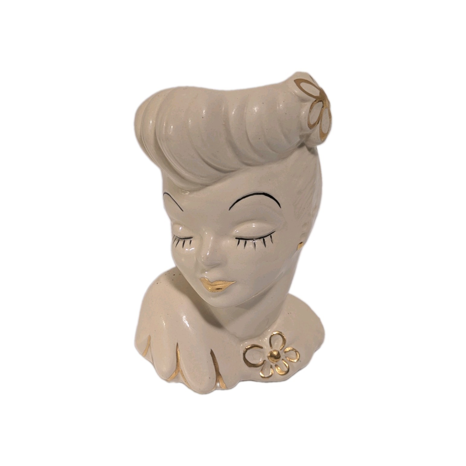 Vintage 50’s Glamor Girls Lady Head Vase USA Gold Trim Vintage 50’s Glamor Girls Lady Head Vase USA Gold Trim