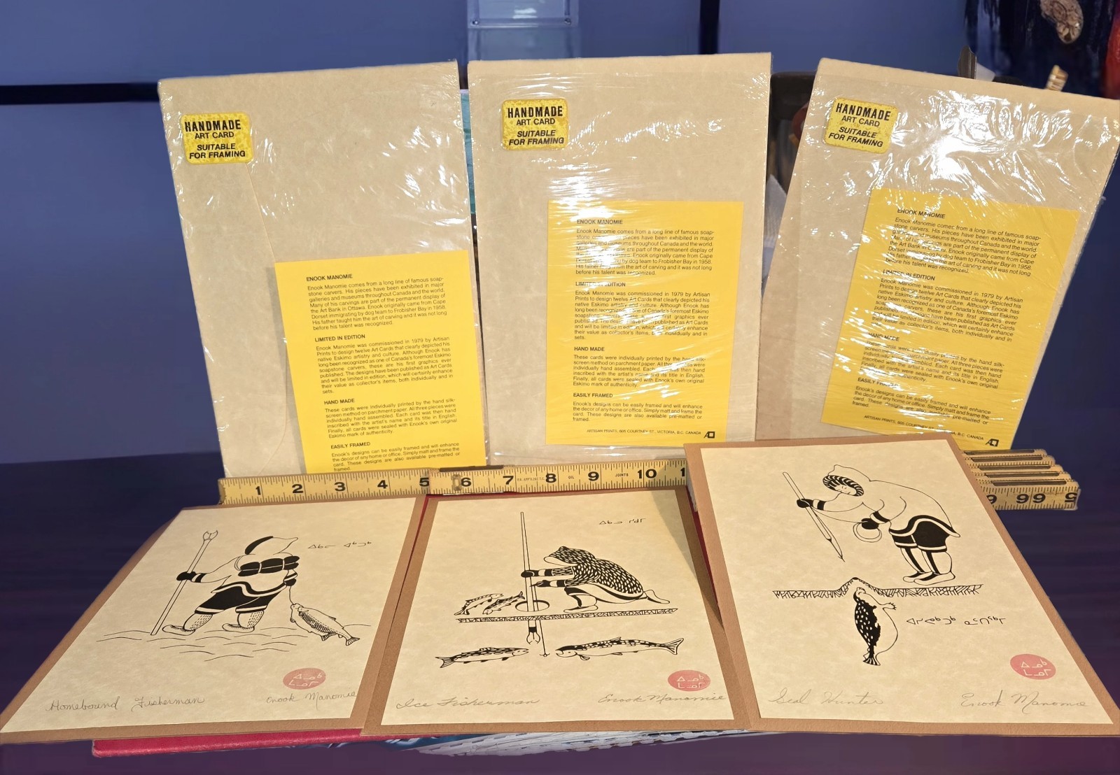 Three Vintage Enook Manomie Silkscreen Cards Signed w/ Envelopes Three Vintage Enook Manomie Silkscreen Cards Signed w/ Envelopes