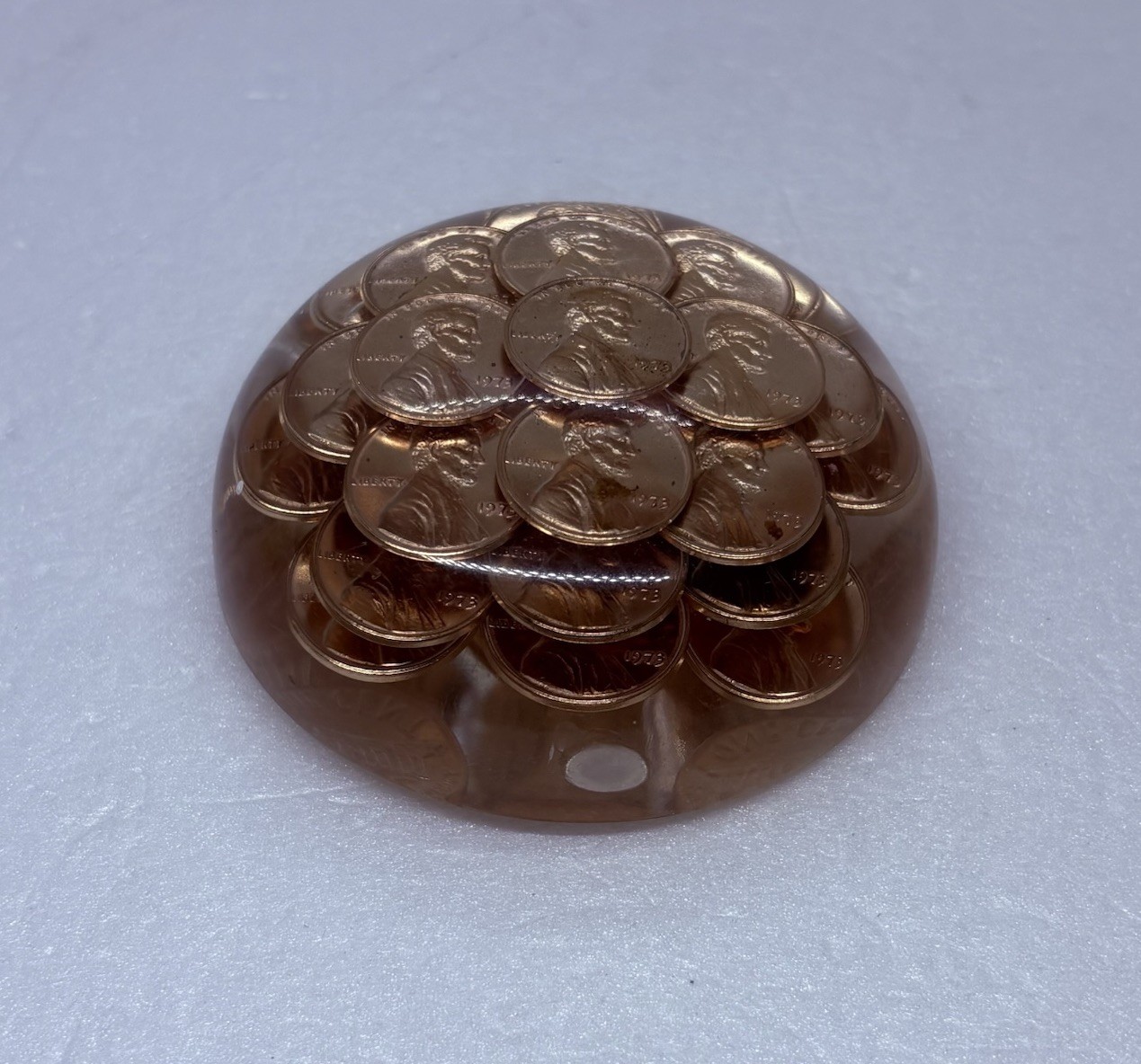 Vintage 1973 Lincoln Memorial Penny Lucite Paperweight 3” Unique Art Decor 22