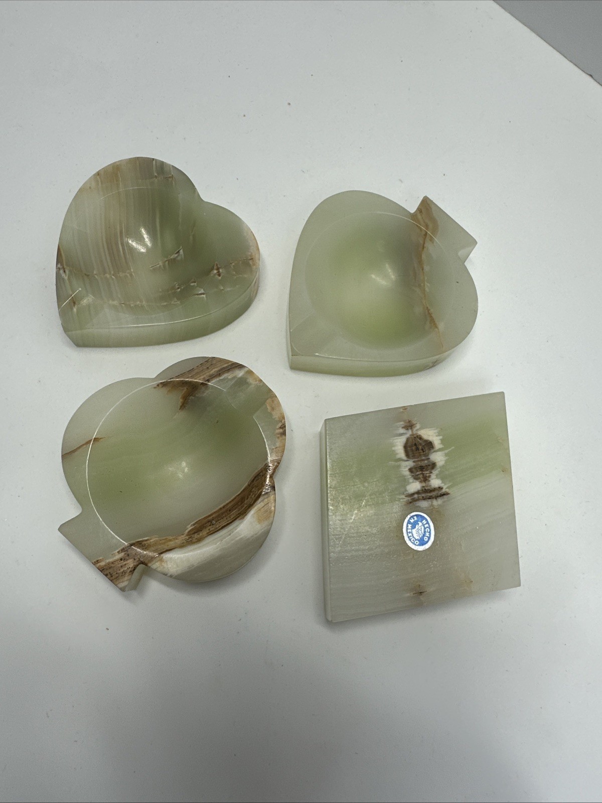 MCM Vintage Mexican Onyx Ashtray Set 4 Card Suits Heart Spade Club Diamond