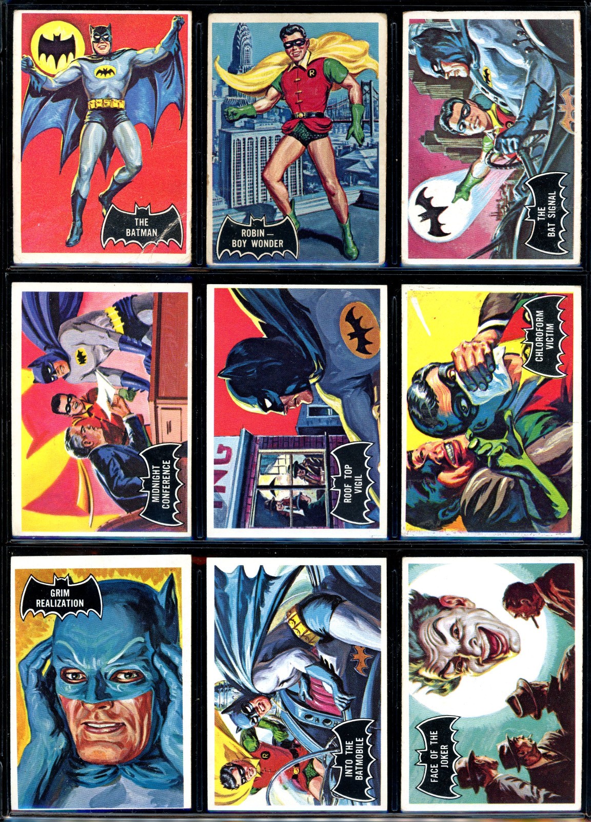1966 TOPPS USA BATMAN BLACK BAT COMPLETE 55 CARD SET VG To EX-NM Robin Joker 1966 TOPPS USA BATMAN BLACK BAT COMPLETE 55 CARD SET VG To EX-NM Robin Joker