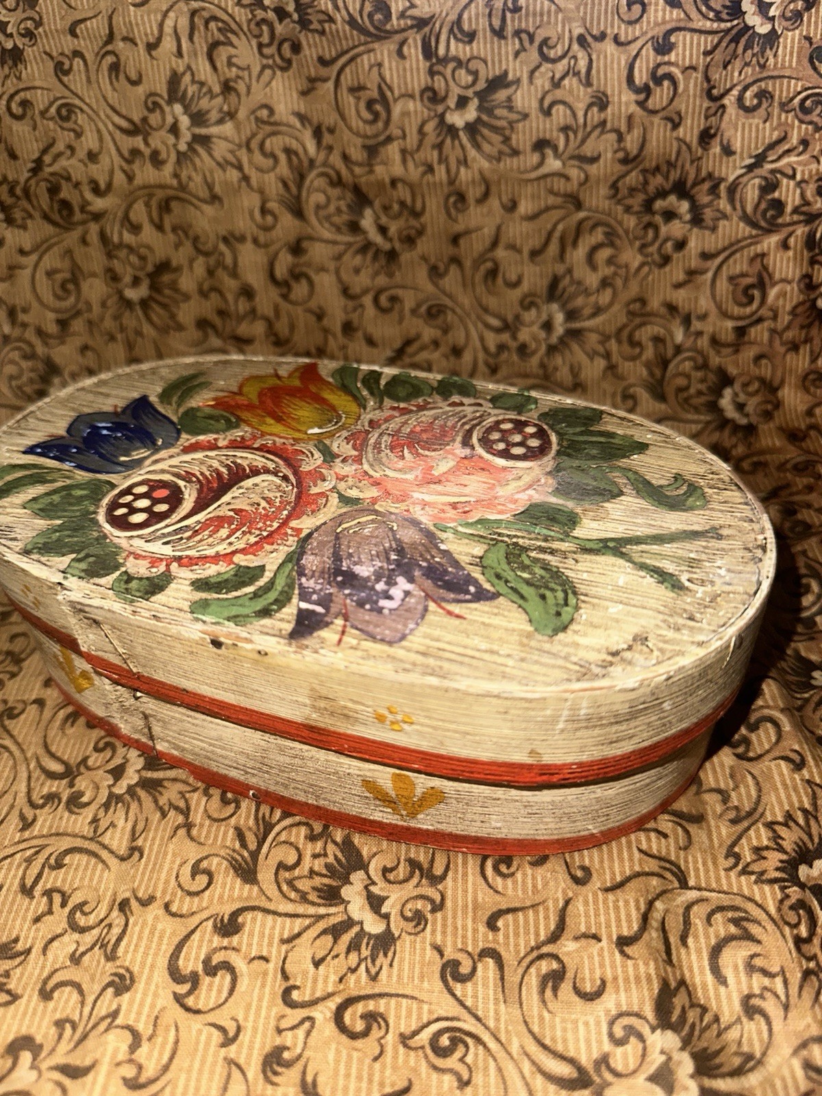 Antique Scandinavian Hand Painted Band Bridal Box Antique Scandinavian Hand Painted Band Bridal Box
