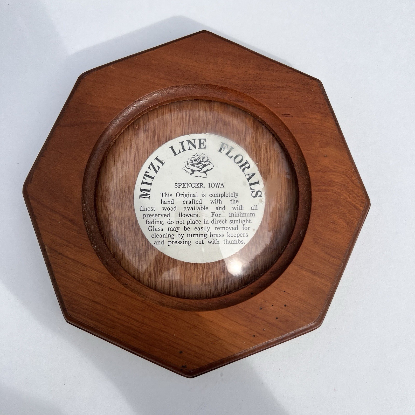Vintage Round Hex Domed Glass Wood Frame 6” Mitzi Line Florals Spencer Iowa Vintage Round Hex Domed Glass Wood Frame 6” Mitzi Line Florals Spencer Iowa