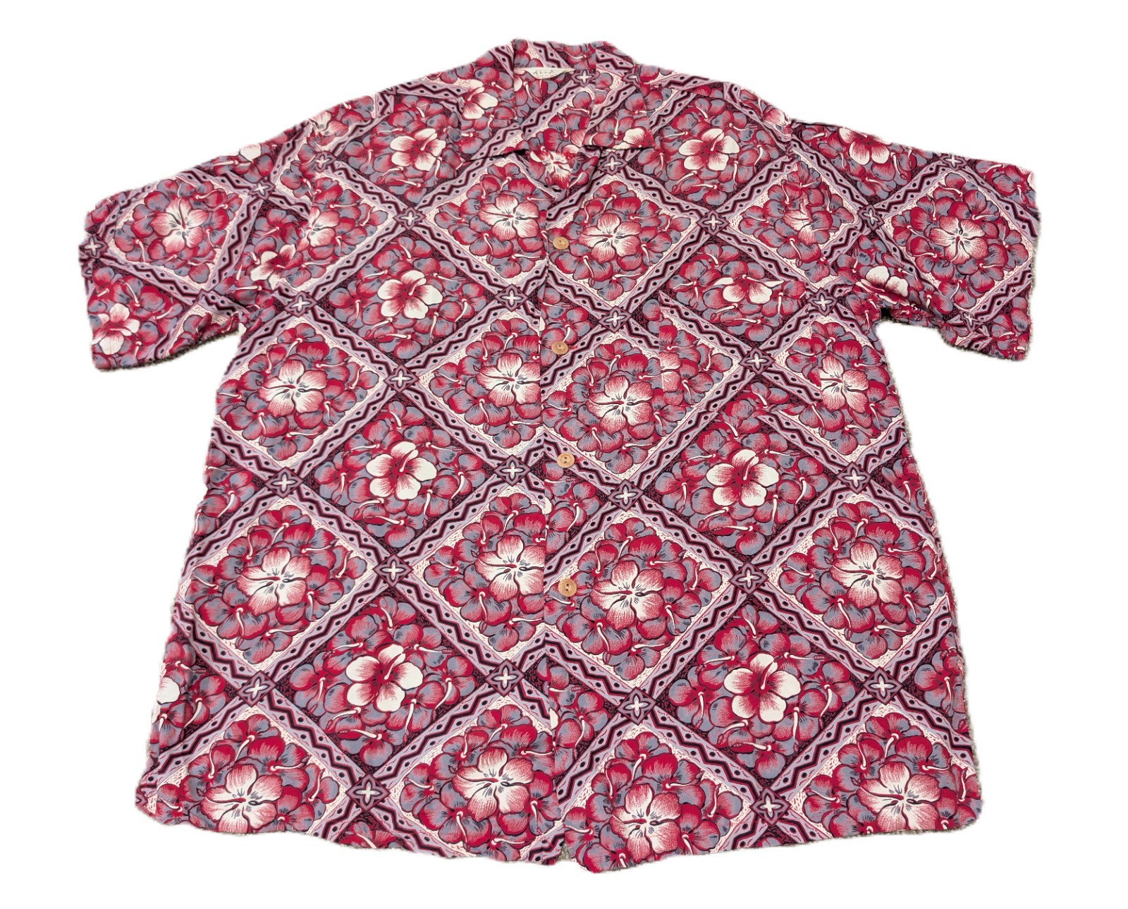 Vintage 1950s Hawaiian Shirt Rayon Kuu-ipo Floral Red Aloha vtg sz LARGE