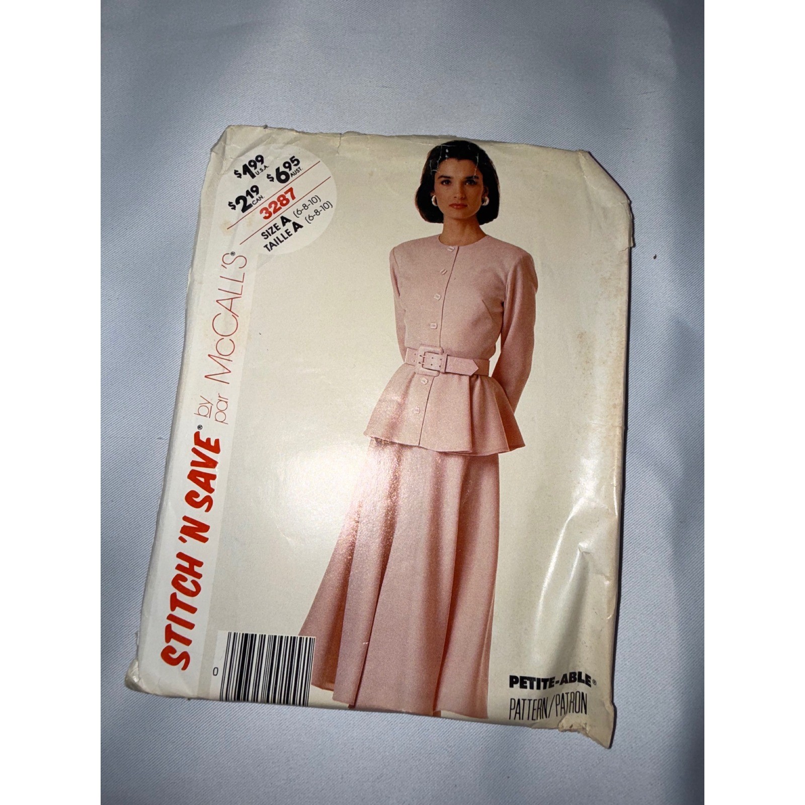 Vintage McCalls 3287 Stitch N Save Peplum Top Skirt Sewing Pattern Size 6 8 10