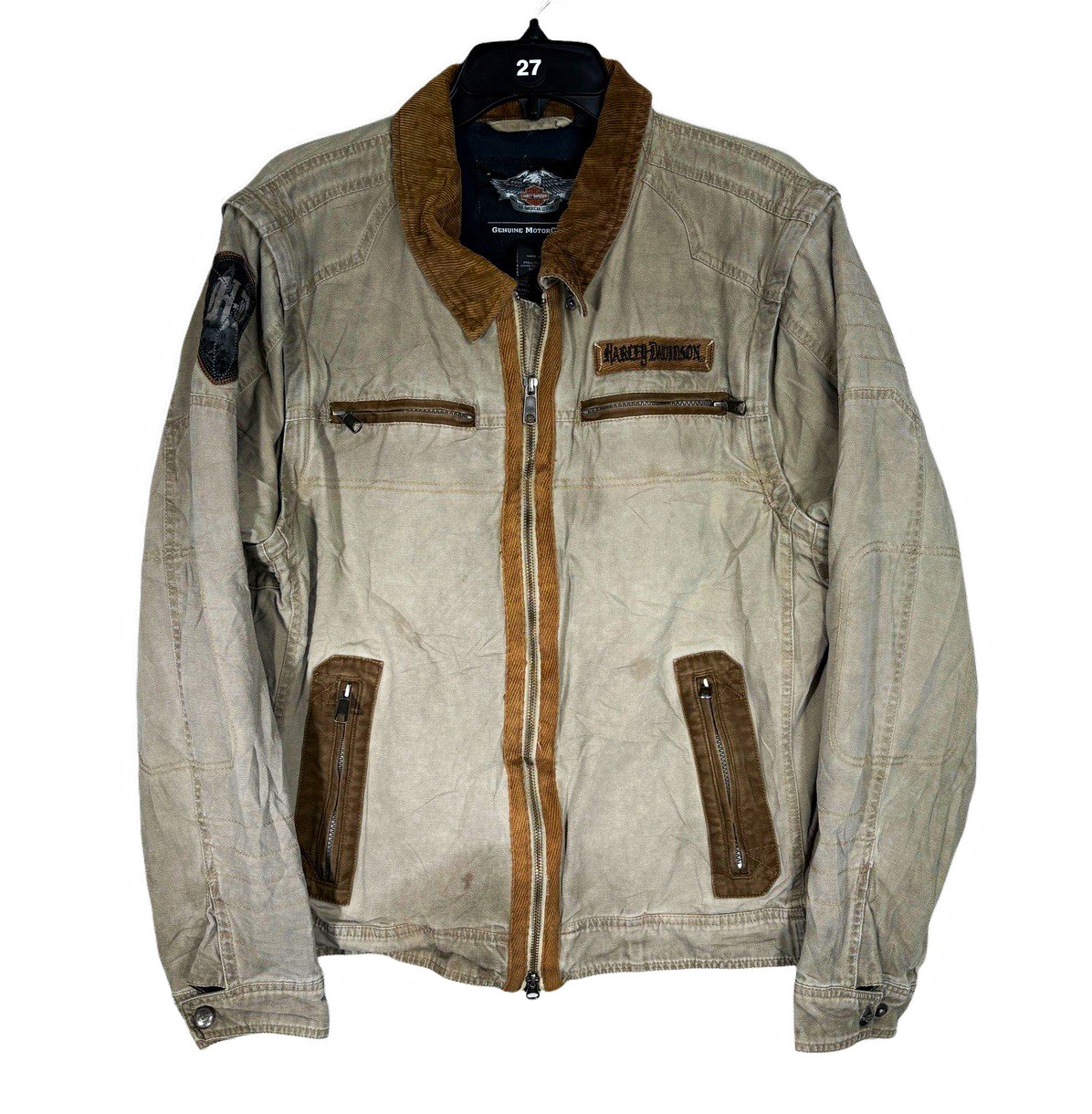 Harley-Davidson Genuine MotorClothes Tan Zip Jacket Corduroy Collar Men's L Harley-Davidson Genuine MotorClothes Tan Zip Jacket Corduroy Collar Men's L