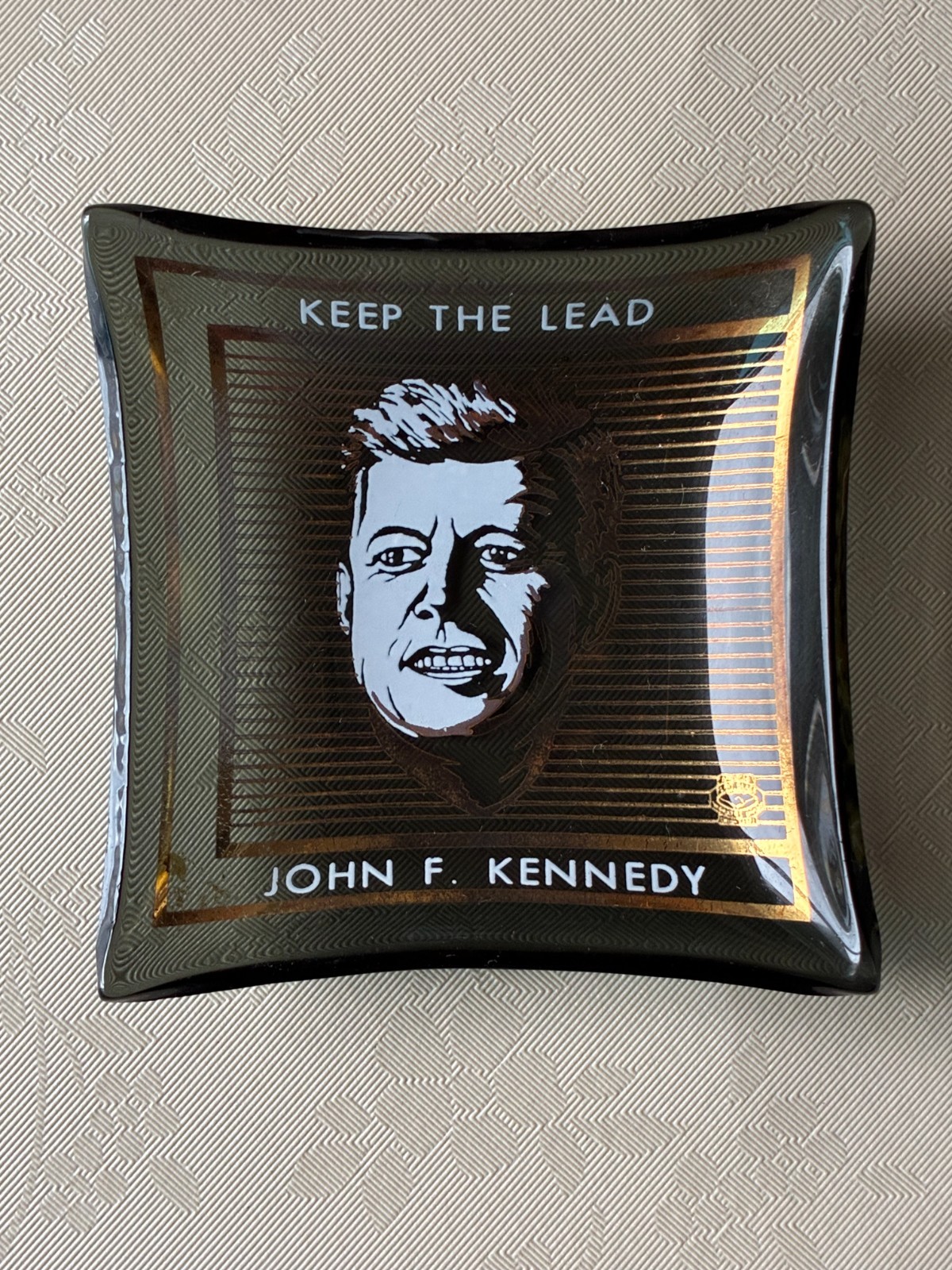 John F. Kennedy “Keep the Lead” Mini Glass Campaign Dish Ashtray From 1960
