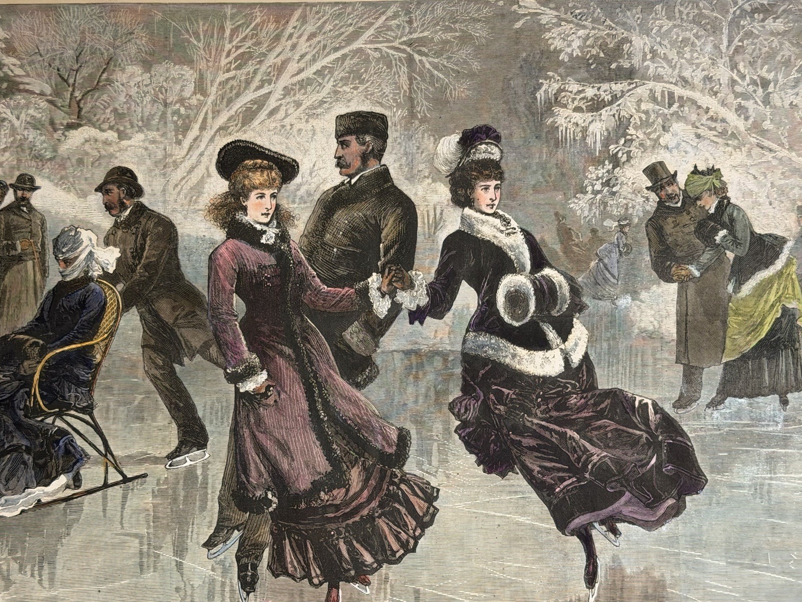 1877 SCHELL and HOGAN SKATING IN CENTRAL PARK, HARPER’S WEEKLY HAND COLORED 1877 SCHELL and HOGAN SKATING IN CENTRAL PARK, HARPER’S WEEKLY HAND COLORED