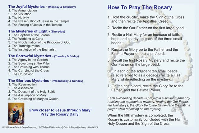 How to Prayer the Rosary Prayer Card, 5-pack,  4 x 6 inch size