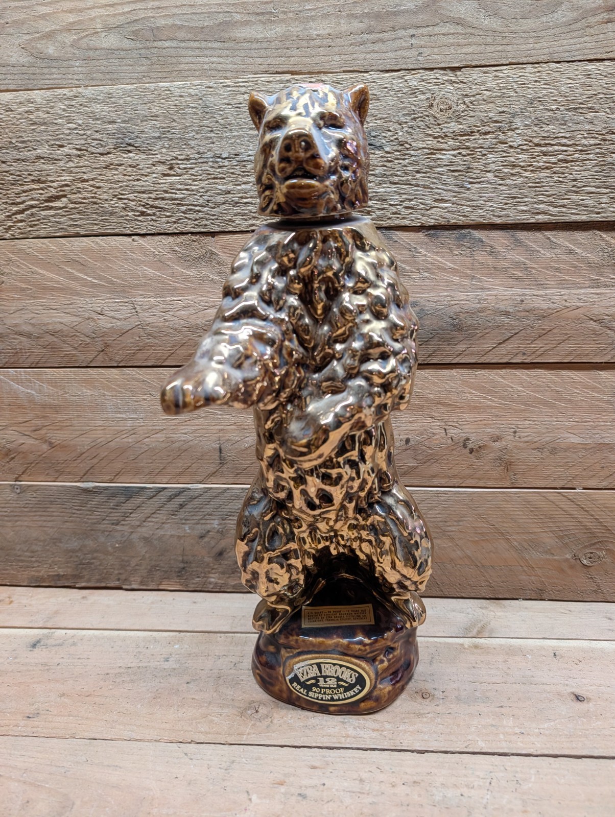 Vintage 1968 Ezra Brooks Whiskey Decanter Standing Brown Grizzly Bear - Empty Vintage 1968 Ezra Brooks Whiskey Decanter Standing Brown Grizzly Bear - Empty