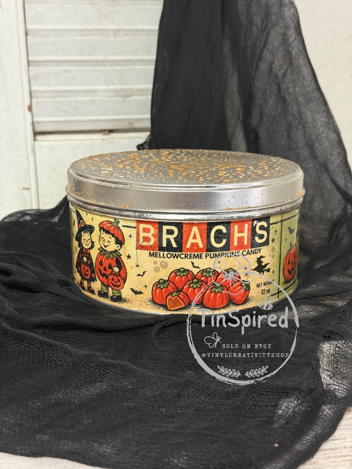 Vintage Inspired Halloween Tin Primitive Pumpkin Candy Rustic Farmhouse Fall Vintage Inspired Halloween Tin Primitive Pumpkin Candy Rustic Farmhouse Fall