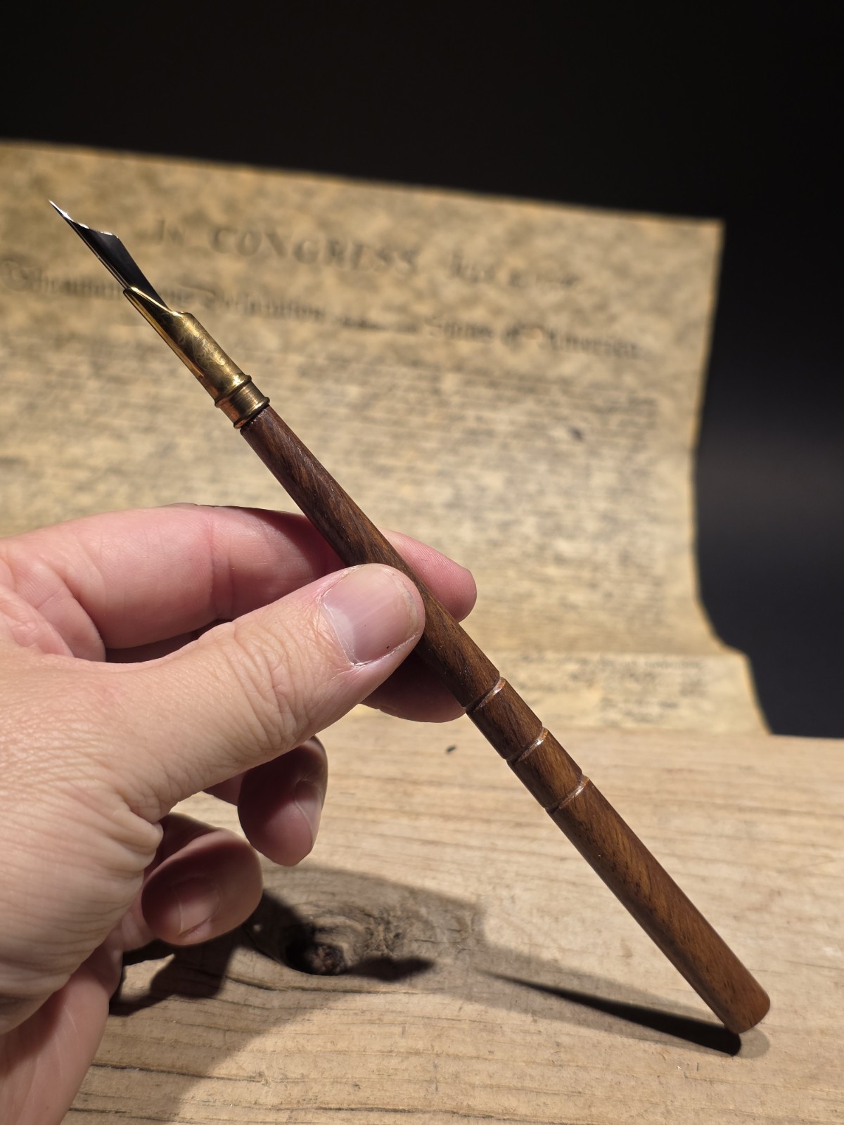 7" Antique Style Wood Turned Single Dip Pen 7" Antique Style Wood Turned Single Dip Pen