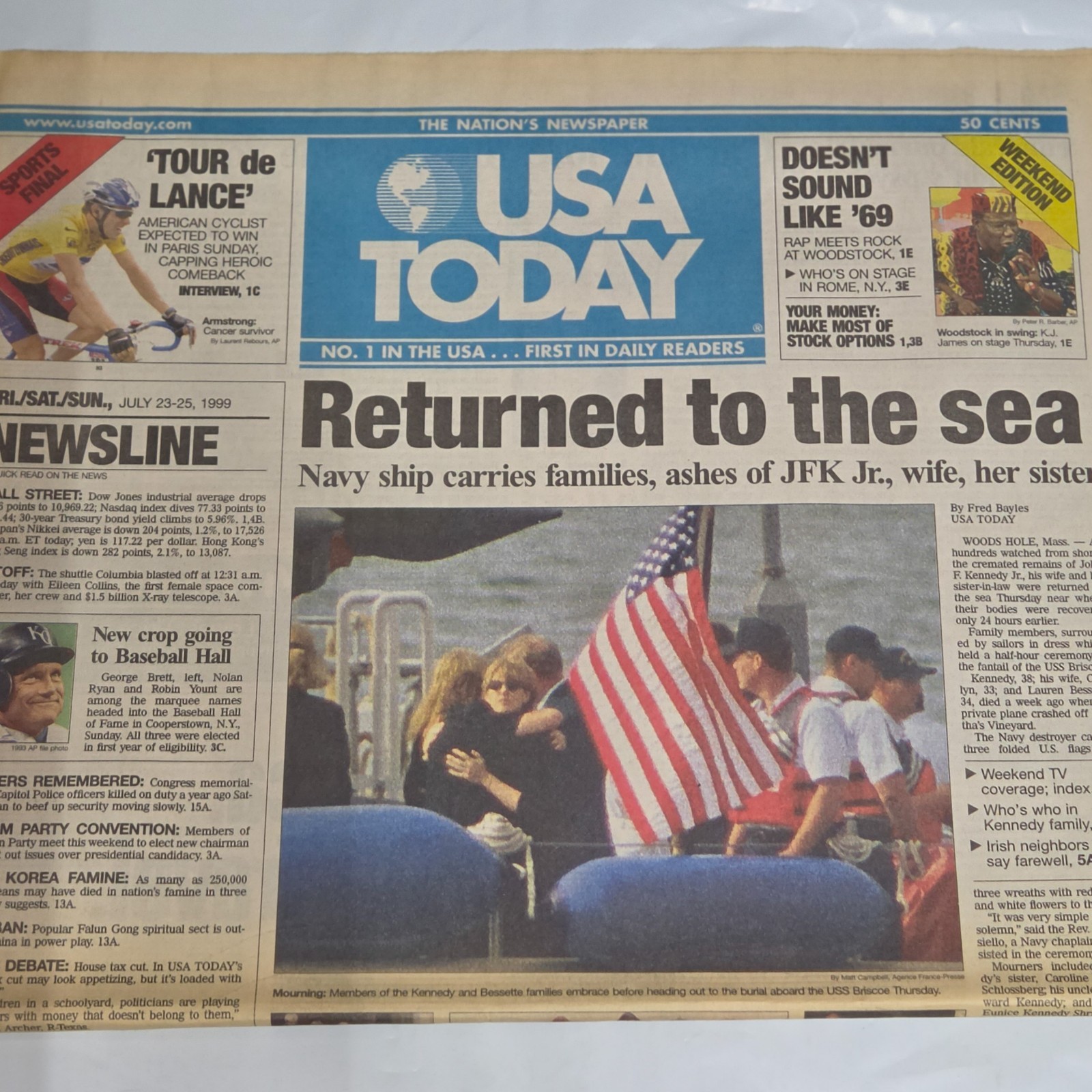 USA Today July 23-25 1999 JFK Jr Memorial Sea Burial Newspaper Kennedy USA Today July 23-25 1999 JFK Jr Memorial Sea Burial Newspaper Kennedy