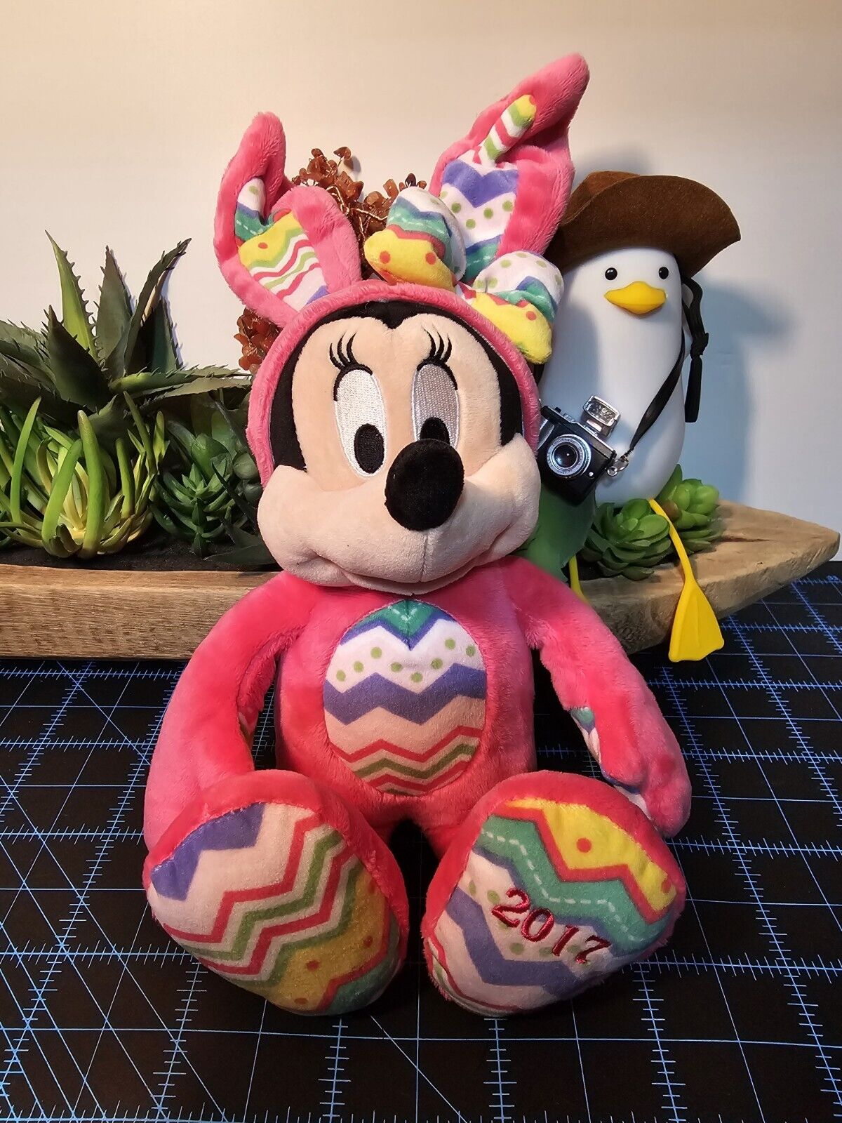 Disney Minnie Mouse 2017 Pink Easter Bunny Plush Embroidered Eyes 12 in