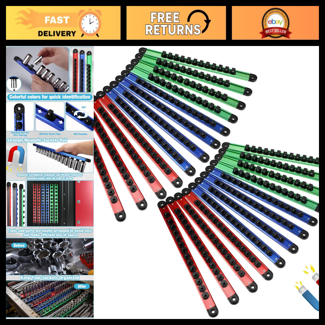 24 Piece Magnetic Socket Organizer Set, Heavy Duty Socket Holder, Sockets Rack K 24 Piece Magnetic Socket Organizer Set, Heavy Duty Socket Holder, Sockets Rack K