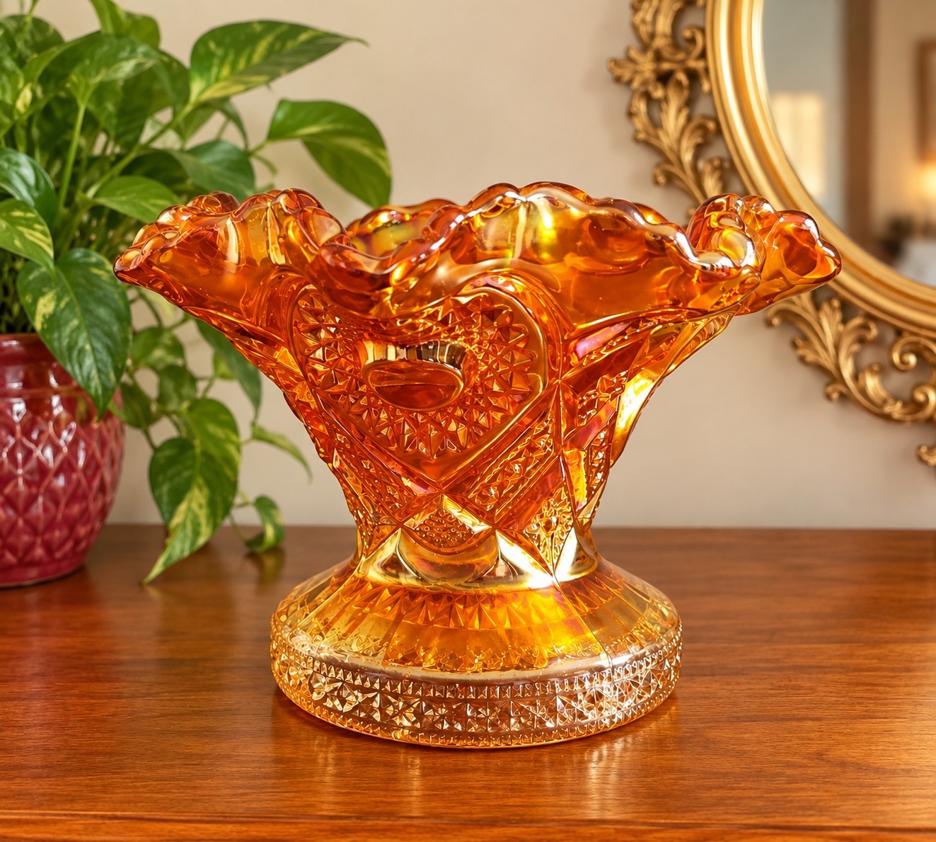 Vintage Marigold iridescent carnival Glass Vase Candy Dish Jewelry Holder 50's Vintage Marigold iridescent carnival Glass Vase Candy Dish Jewelry Holder 50's