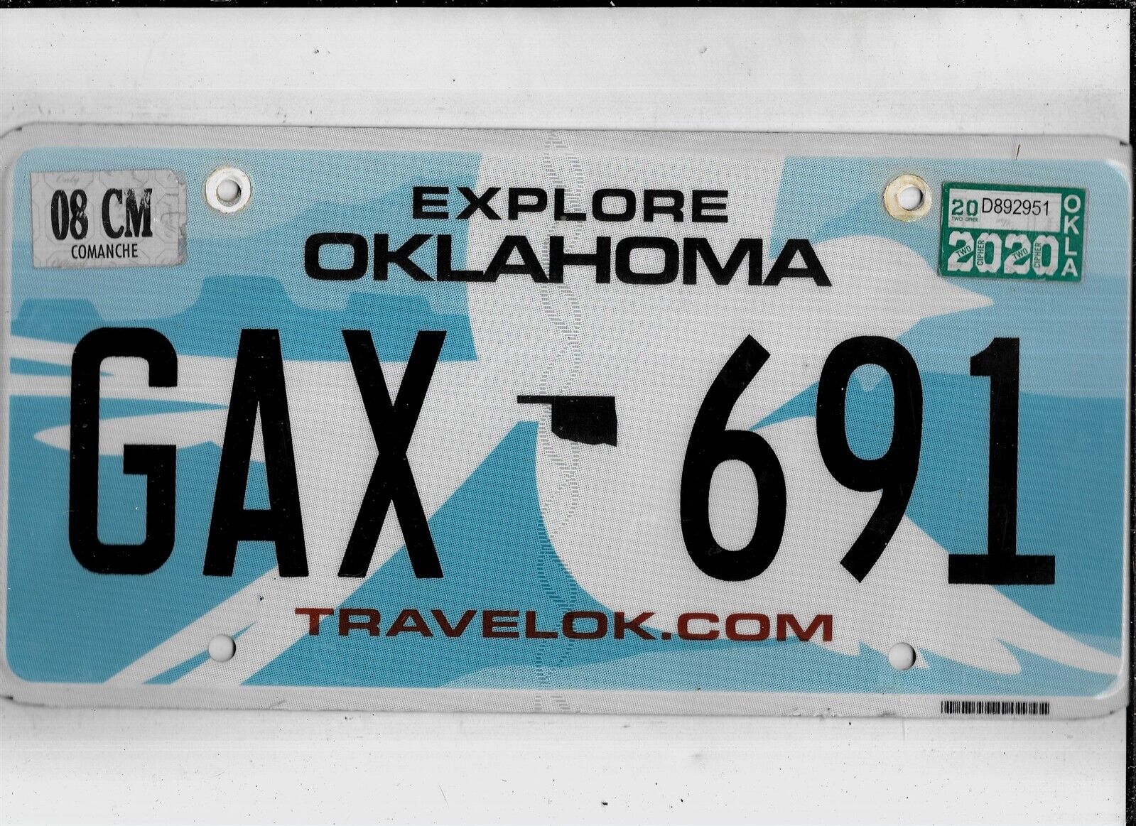 OKLAHOMA passenger 2020 license plate \