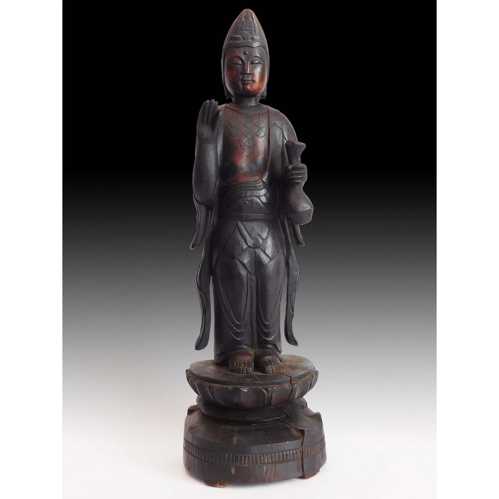Early Edo Kannon Bosatsu Antique Japanese Walnut Wood Guan Yin Carving 18”H 觀音菩薩 Early Edo Kannon Bosatsu Antique Japanese Walnut Wood Guan Yin Carving 18”H 觀音菩薩