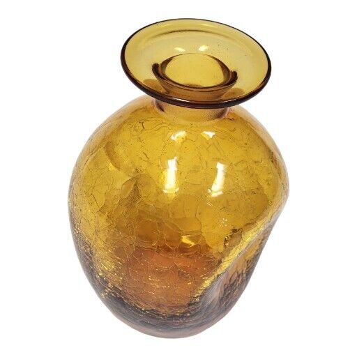 Vintage Amber Crackle Glass Pinched 8\