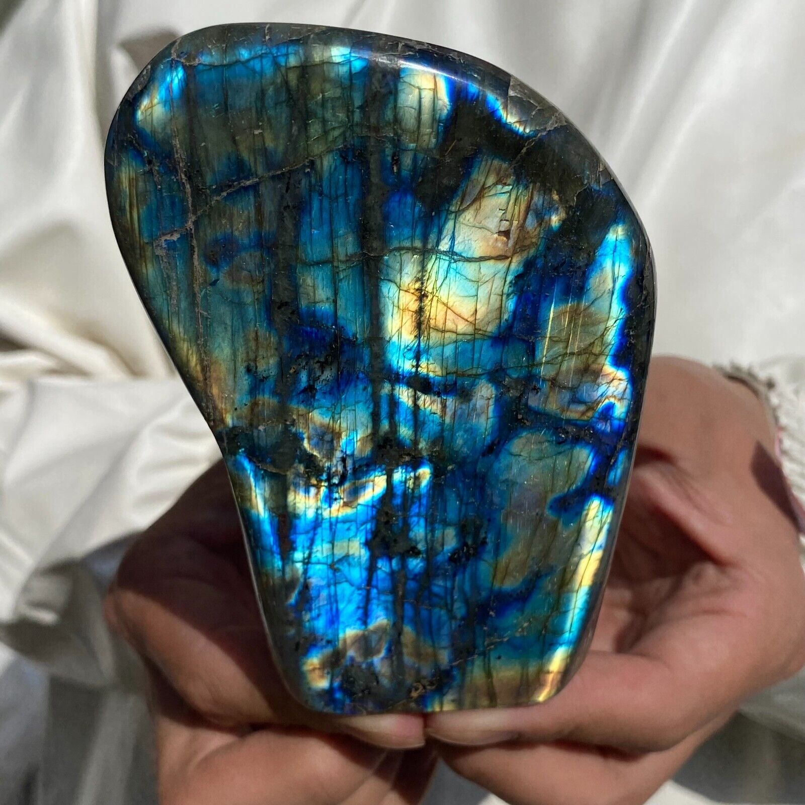 1.45lb Natural Flash Labradorite Quartz Crystal Freeform rough Mineral Healing