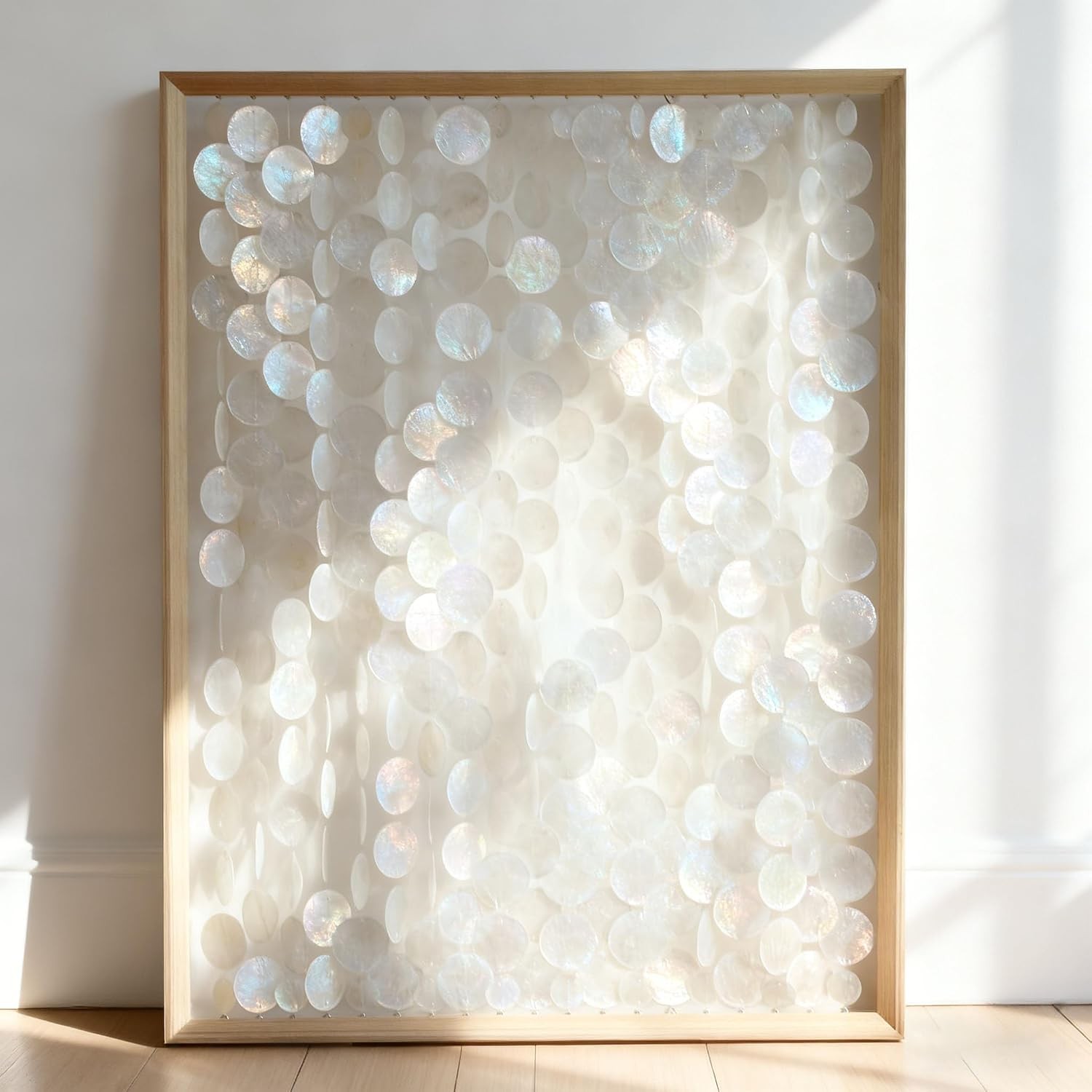 Bergamot Large Handmade 24"x32" Capiz Shell Wooden Framed Wall Art, Coastal Wall Bergamot Large Handmade 24"x32" Capiz Shell Wooden Framed Wall Art, Coastal Wall