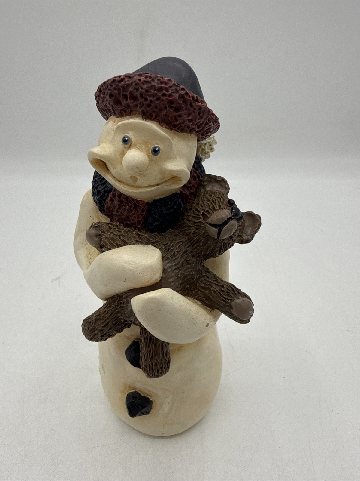 Vintage Brad Wilson Signed & Numbered Cheesy Smiling Snowman Holding Teddy Bear