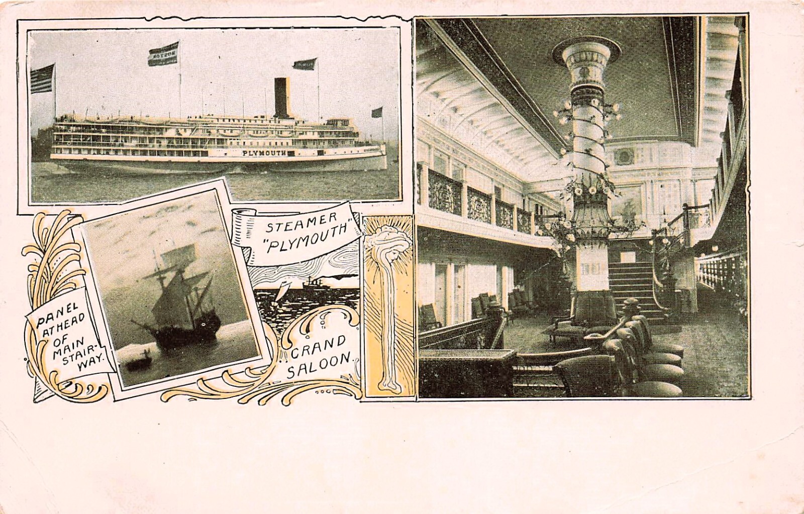 Steamer Plymouth Old Colony Steamboat Company Interior View Ship Vtg Postcard E5 Steamer Plymouth Old Colony Steamboat Company Interior View Ship Vtg Postcard E5