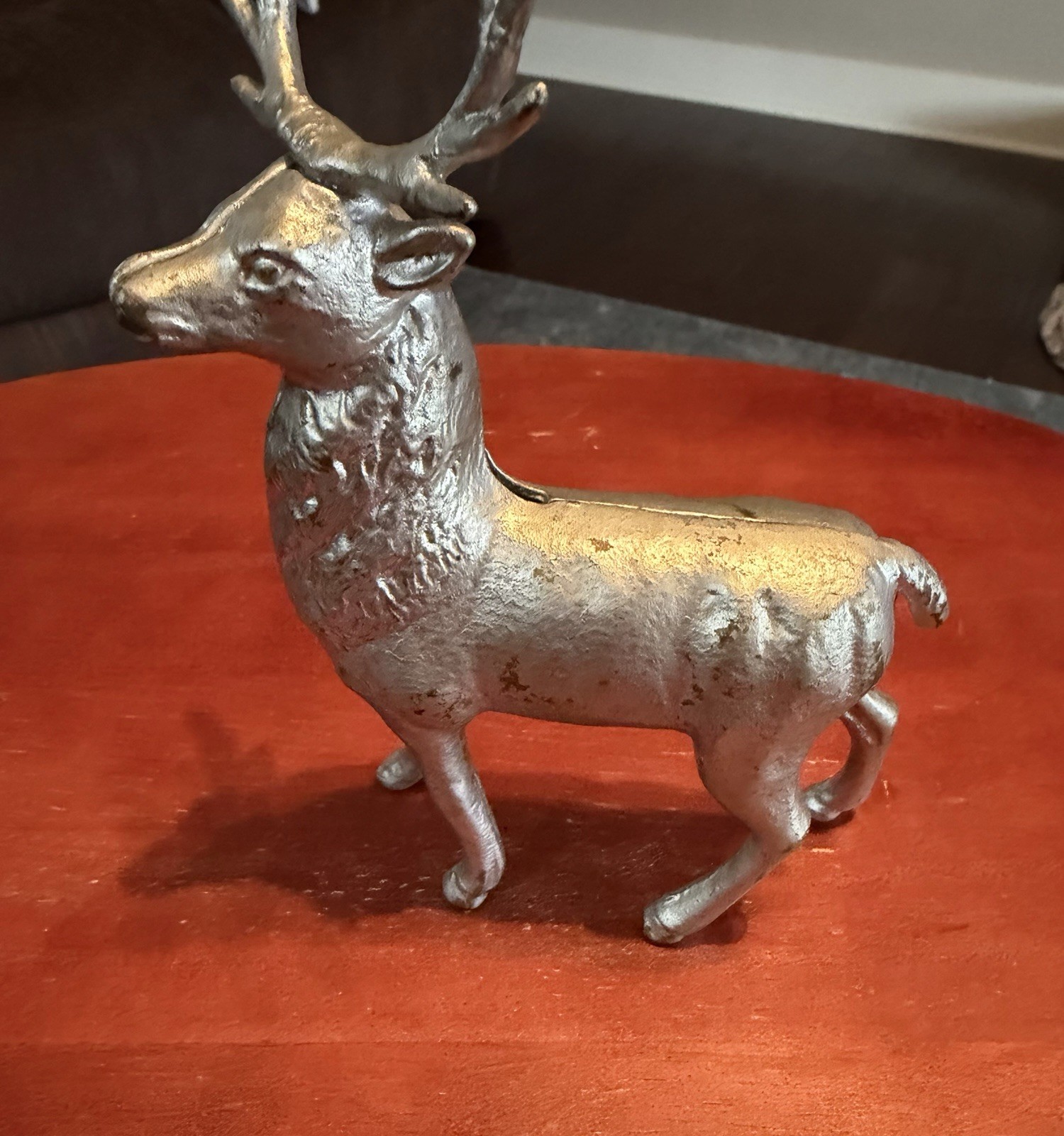 Vintage Cast Iron Deer Buck Stag Still Coin Bank Silver Paint 6.25” Antique Vintage Cast Iron Deer Buck Stag Still Coin Bank Silver Paint 6.25” Antique