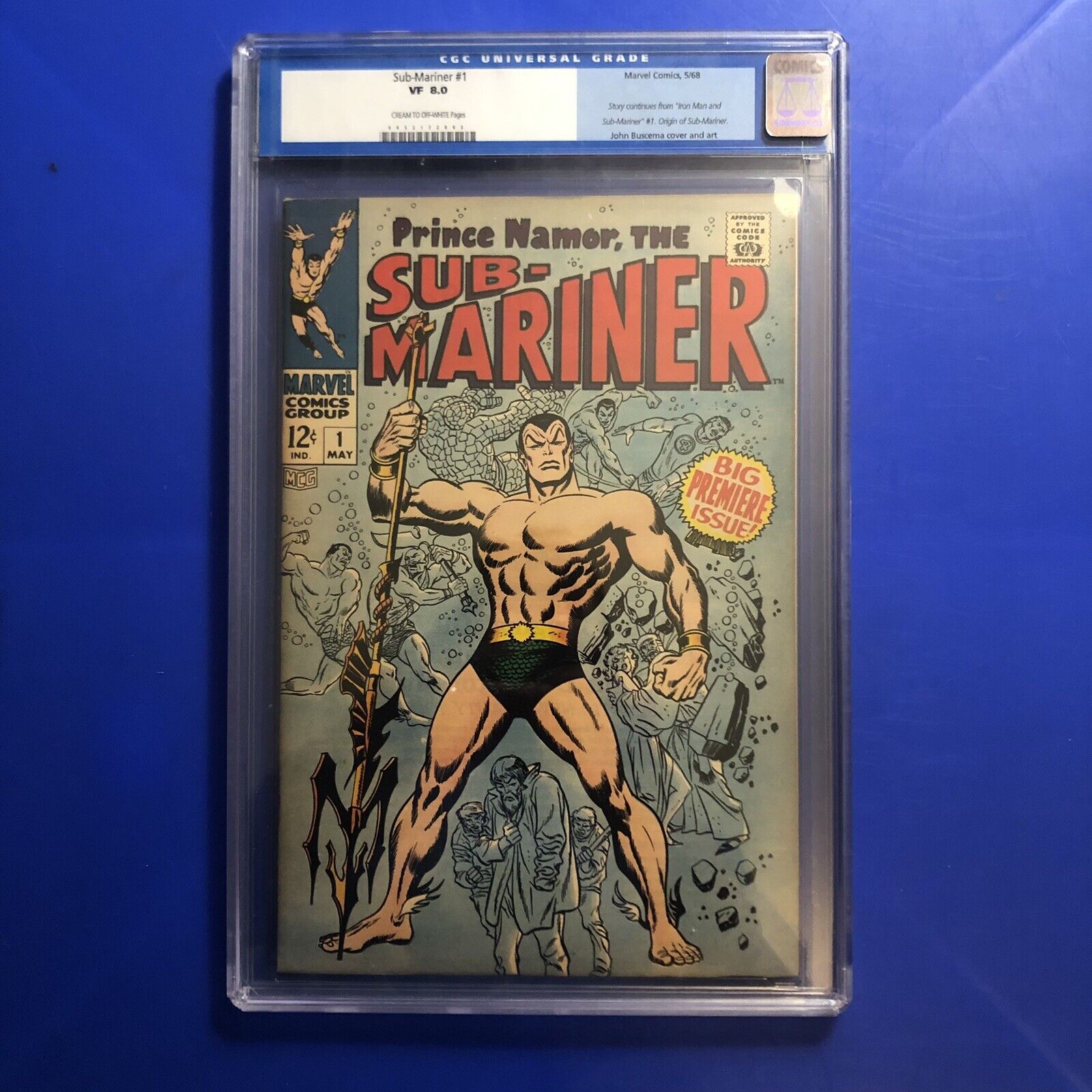 Namor the Sub Mariner 1 CGC 8.0 1ST OLD LABEL Origin Retold Marvel Comic 1968 VF
