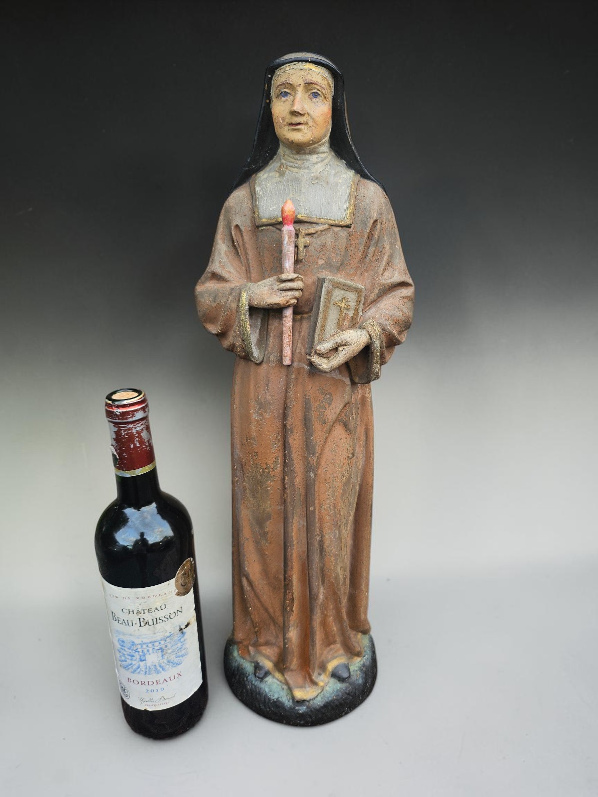 Vintage large Saint Wivina Statue Saint Benedictine Abbess Plaster Vintage large Saint Wivina Statue Saint Benedictine Abbess Plaster