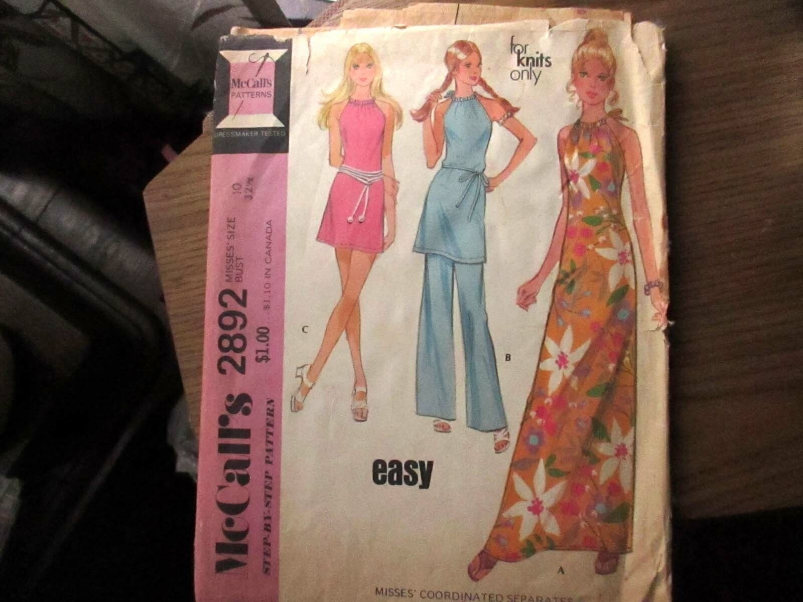 McCall's 2892 Halter Neck Maxi & Mini Dress or Top & Pants Sz 10 CUT COMPLETE McCall's 2892 Halter Neck Maxi & Mini Dress or Top & Pants Sz 10 CUT COMPLETE
