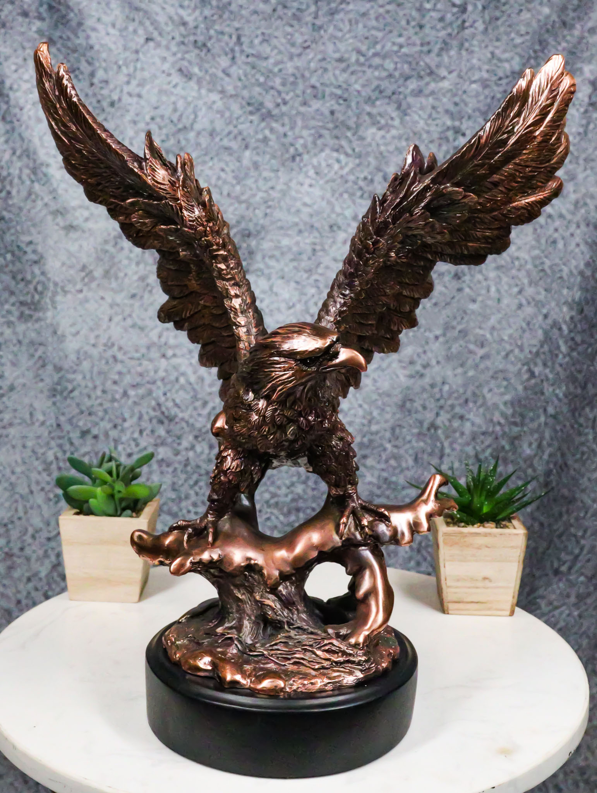 Majestic Bald Eagle With Open Wings Perching On Tree Branch Statue With Base Majestic Bald Eagle With Open Wings Perching On Tree Branch Statue With Base