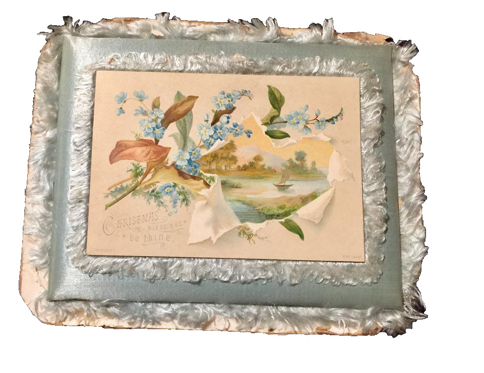 Antique CHRISTMAS Card S Hildesheimer & Co Victorian Silk Padded Frame Stand