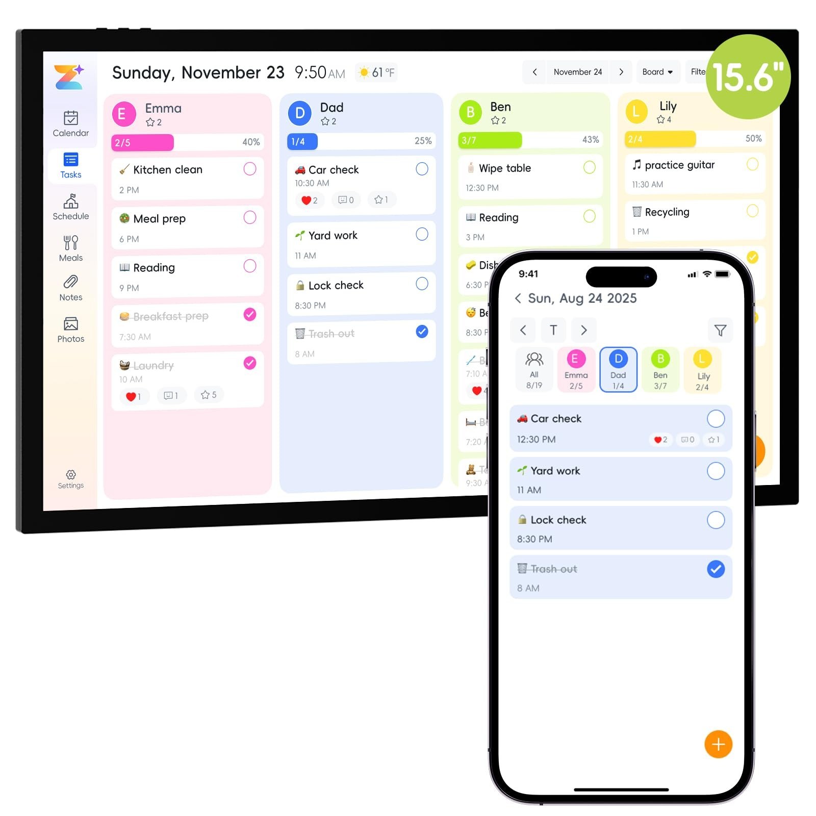 Digital Calendar, 15.6-inch Digital Wall Planner & Chore Chart Touchscreen Famil