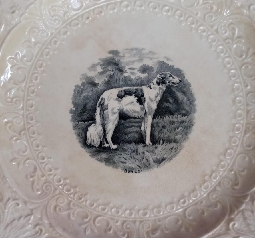 BORZOI DOG PLATE ROYAL CAULDON ENGLAND RIDGEWOOD 12" RARE ANTIQUE BORZOI DOG PLATE ROYAL CAULDON ENGLAND RIDGEWOOD 12" RARE ANTIQUE