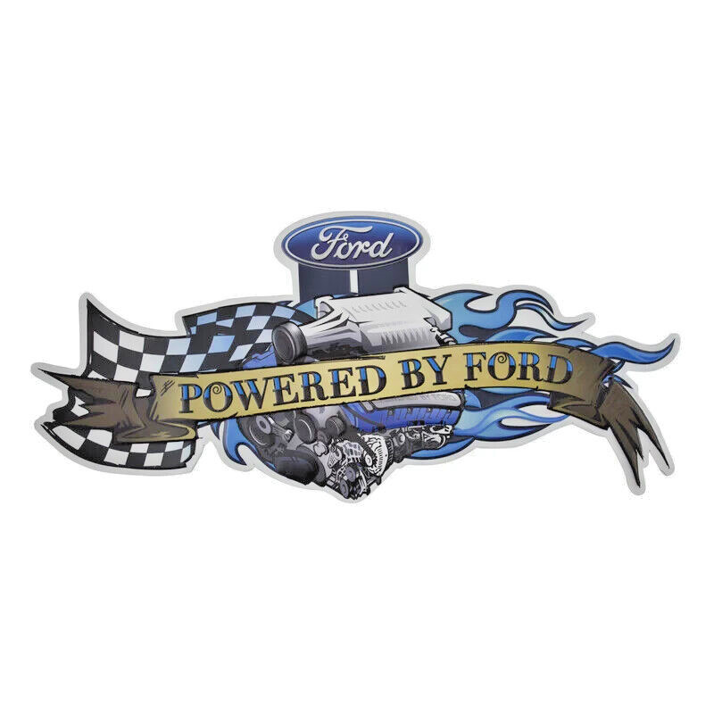 Ford Powered By Embossed & Shaped Metal Sign Ford Powered By Embossed & Shaped Metal Sign