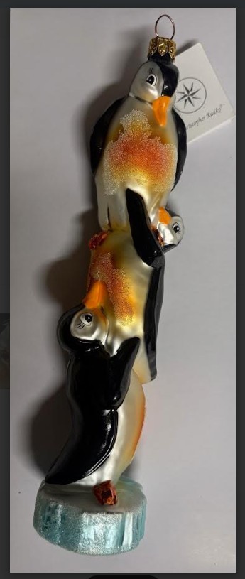 Vintage 1990s Christopher Radko Stacking Penguins Arctic Antics Glass Ornament