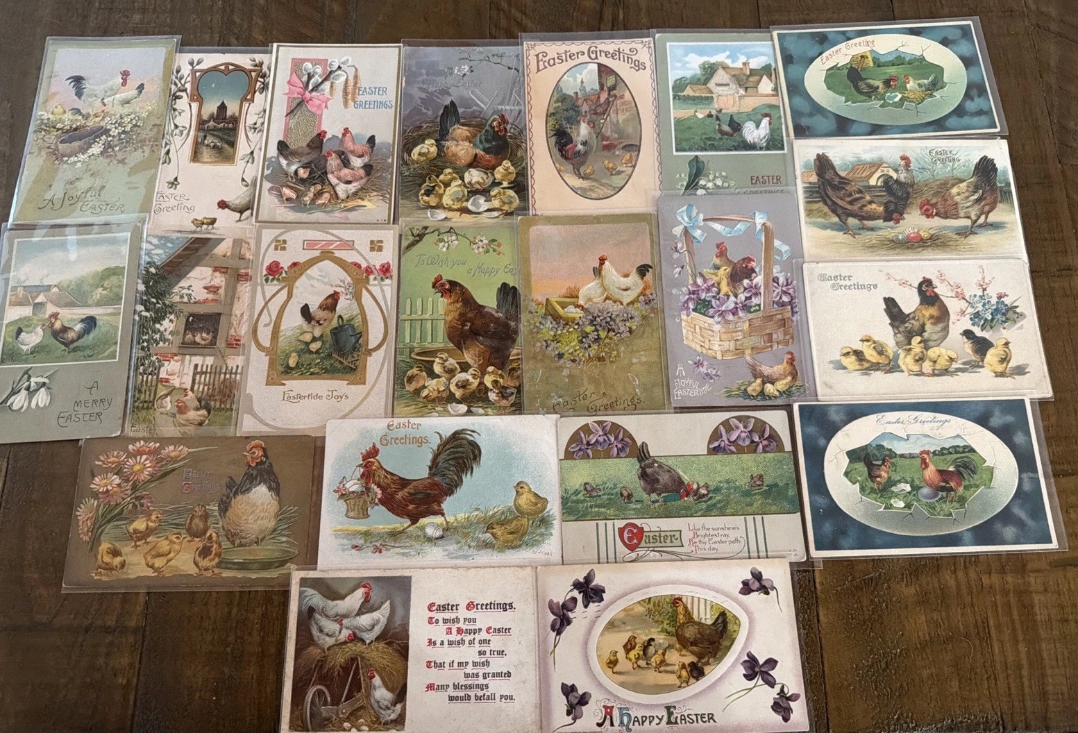 Lot of 20 Antique Easter Postcards wth Roosters~Hens~Chickens~in Sleeves~s577 Lot of 20 Antique Easter Postcards wth Roosters~Hens~Chickens~in Sleeves~s577