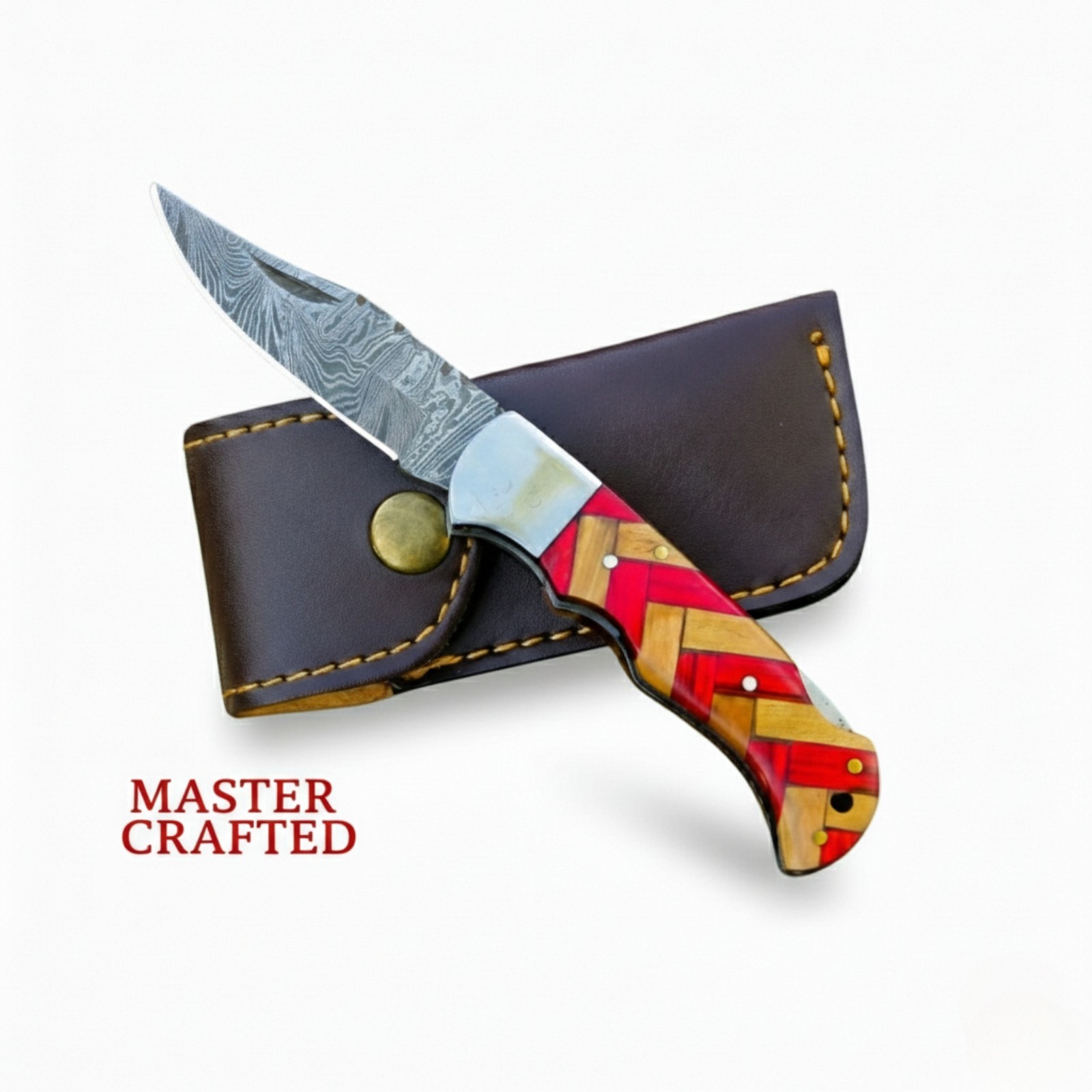 SK CUSTOMS Custom Hand-Forged Lockback Artisan Wood Twist Damascus Rare Knife SK CUSTOMS Custom Hand-Forged Lockback Artisan Wood Twist Damascus Rare Knife