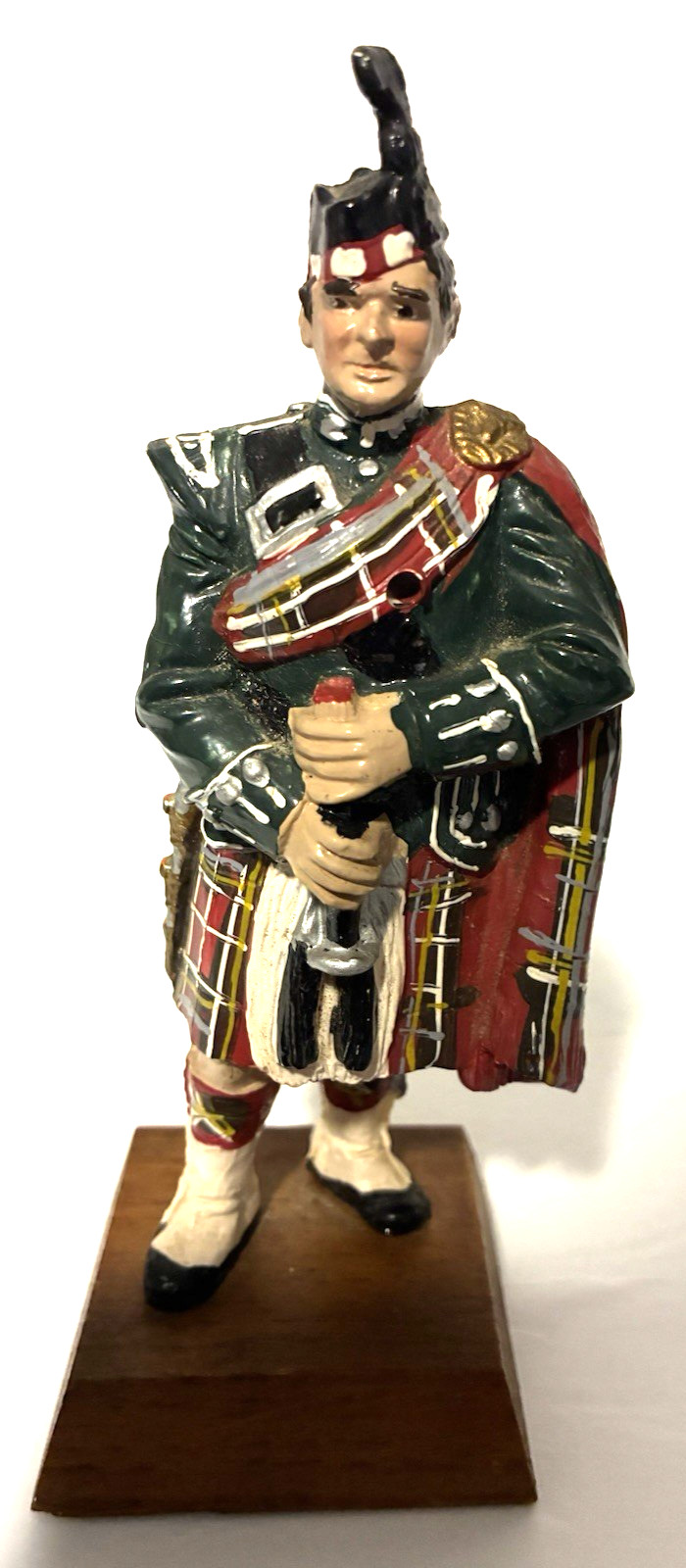 Vintage Scottish Highlander Bagpiper Green Jacket and Tartan Kilt Resin 5.5"