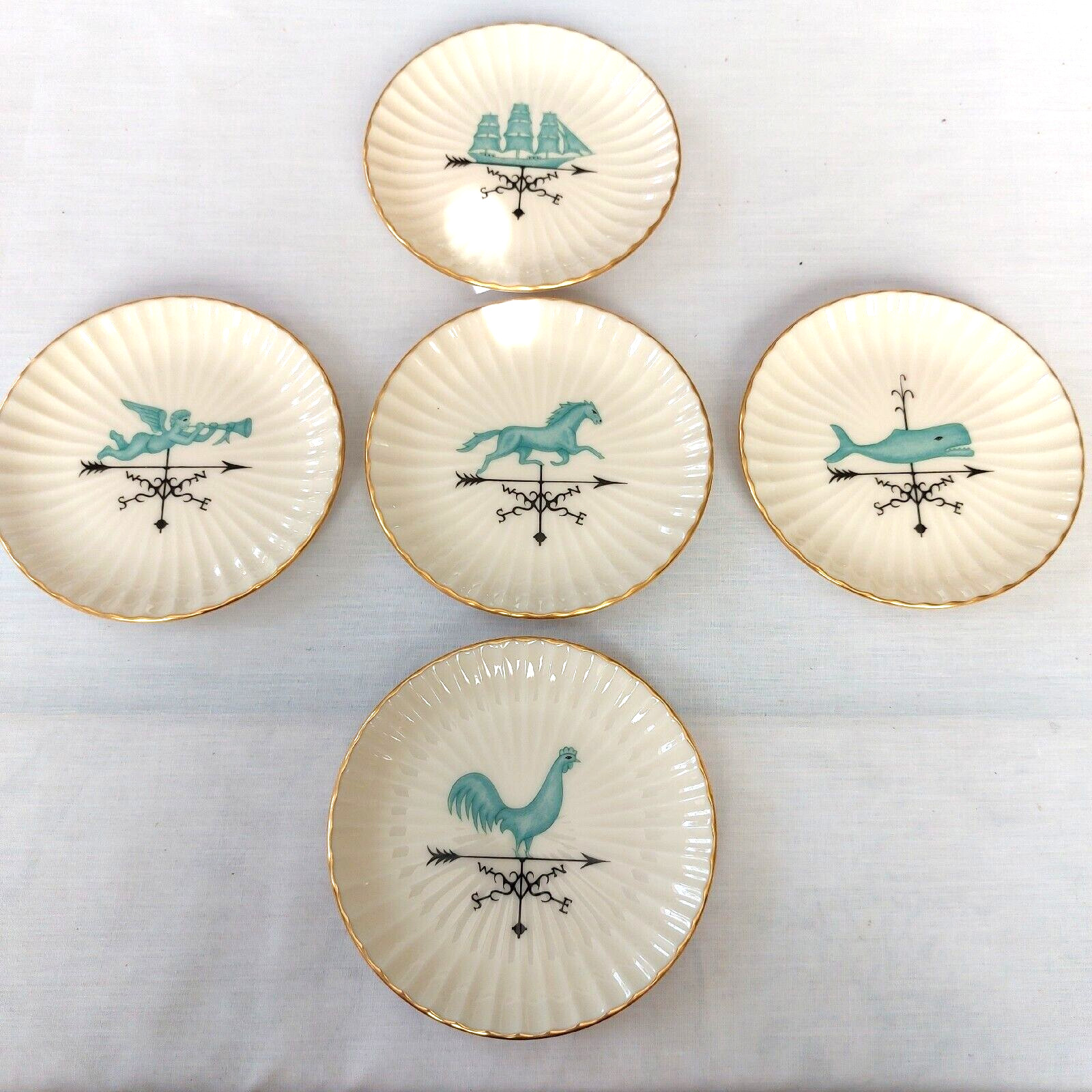 Lot 5 Vintage Lenox Weathervane Collection Coaster Mini Plate USA Rooster, Angel
