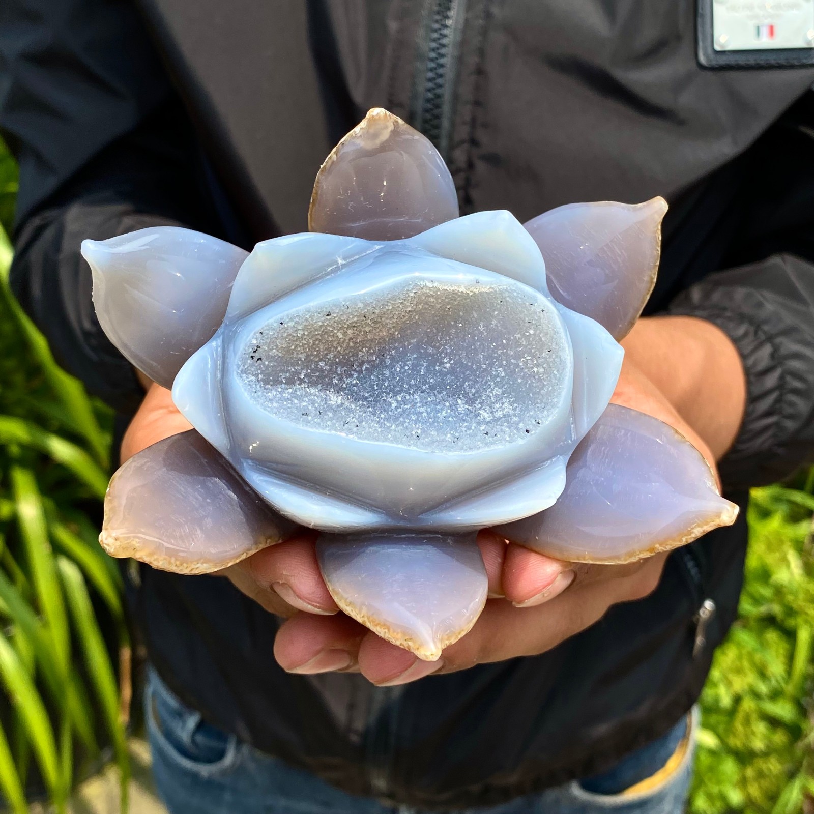 403G Natural Agate Geode Carved Lotus Flower, Hand Carved Healing Crystal Home 403G Natural Agate Geode Carved Lotus Flower, Hand Carved Healing Crystal Home