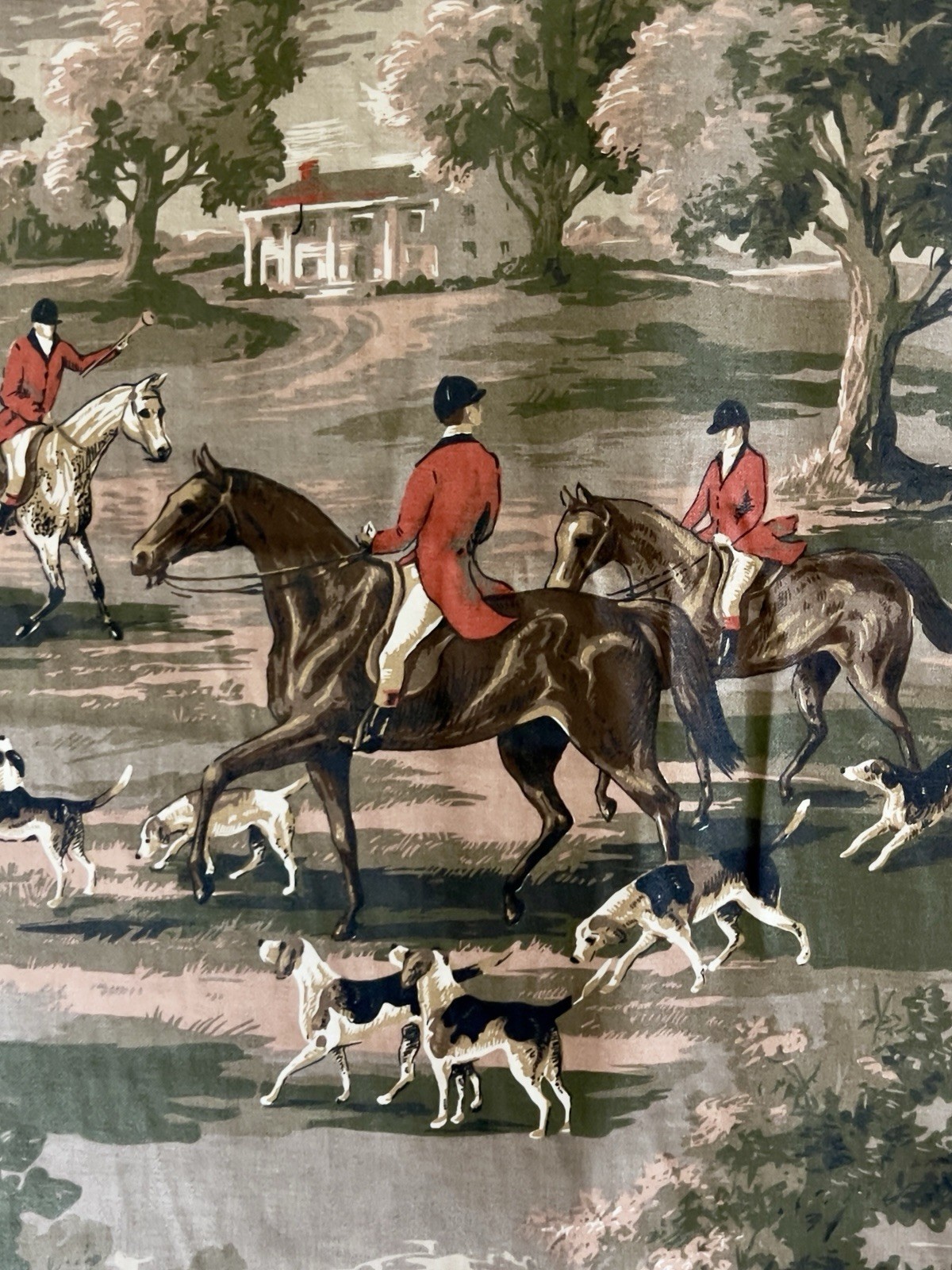 1 of 15 YD VTG 5TH AVE EQUESTRIAN HORSE HOUND FOX HUNT COTTON DECOR FABRIC 1988 1 of 15 YD VTG 5TH AVE EQUESTRIAN HORSE HOUND FOX HUNT COTTON DECOR FABRIC 1988